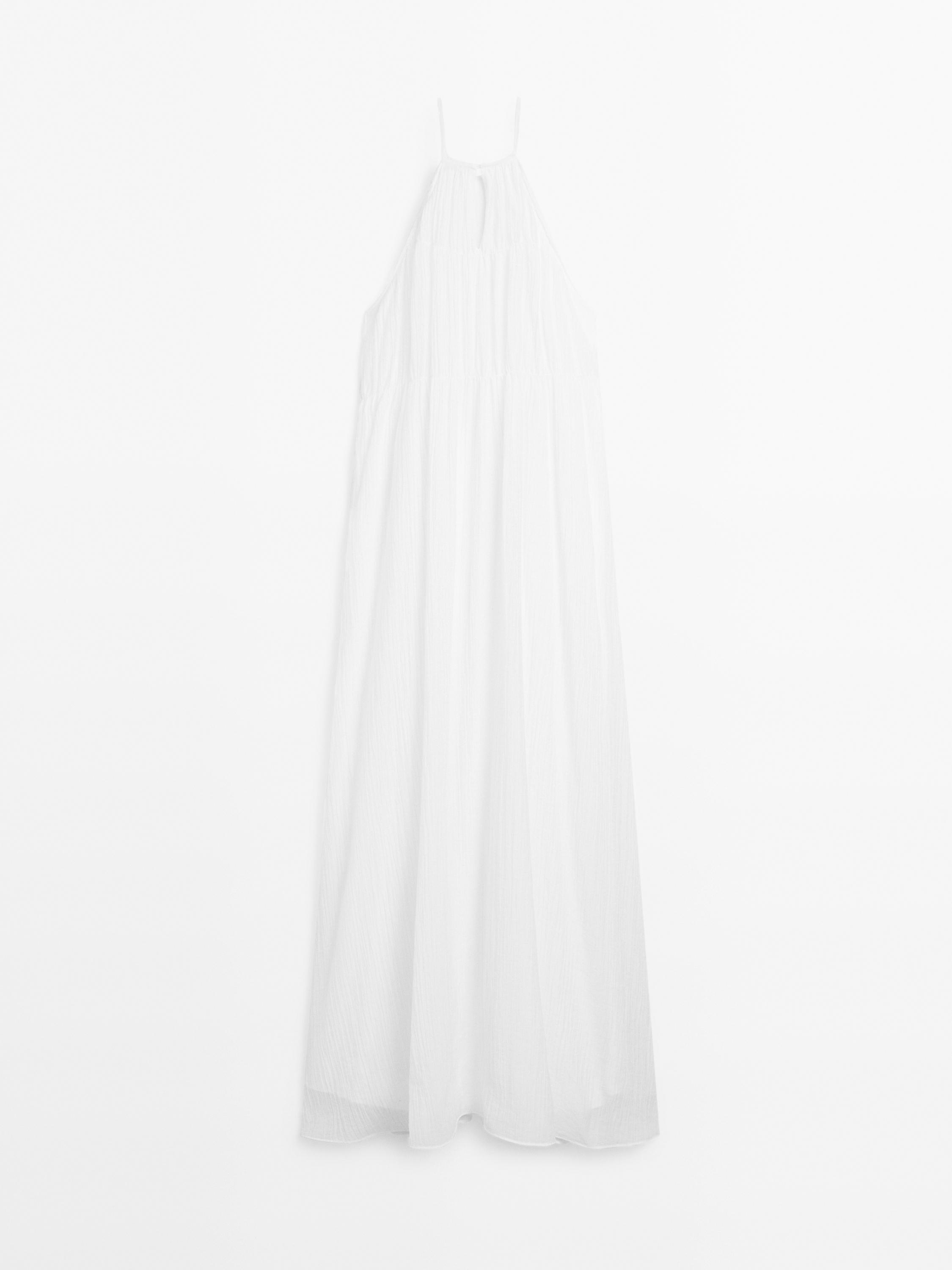 Long pleated dress with gathered detail