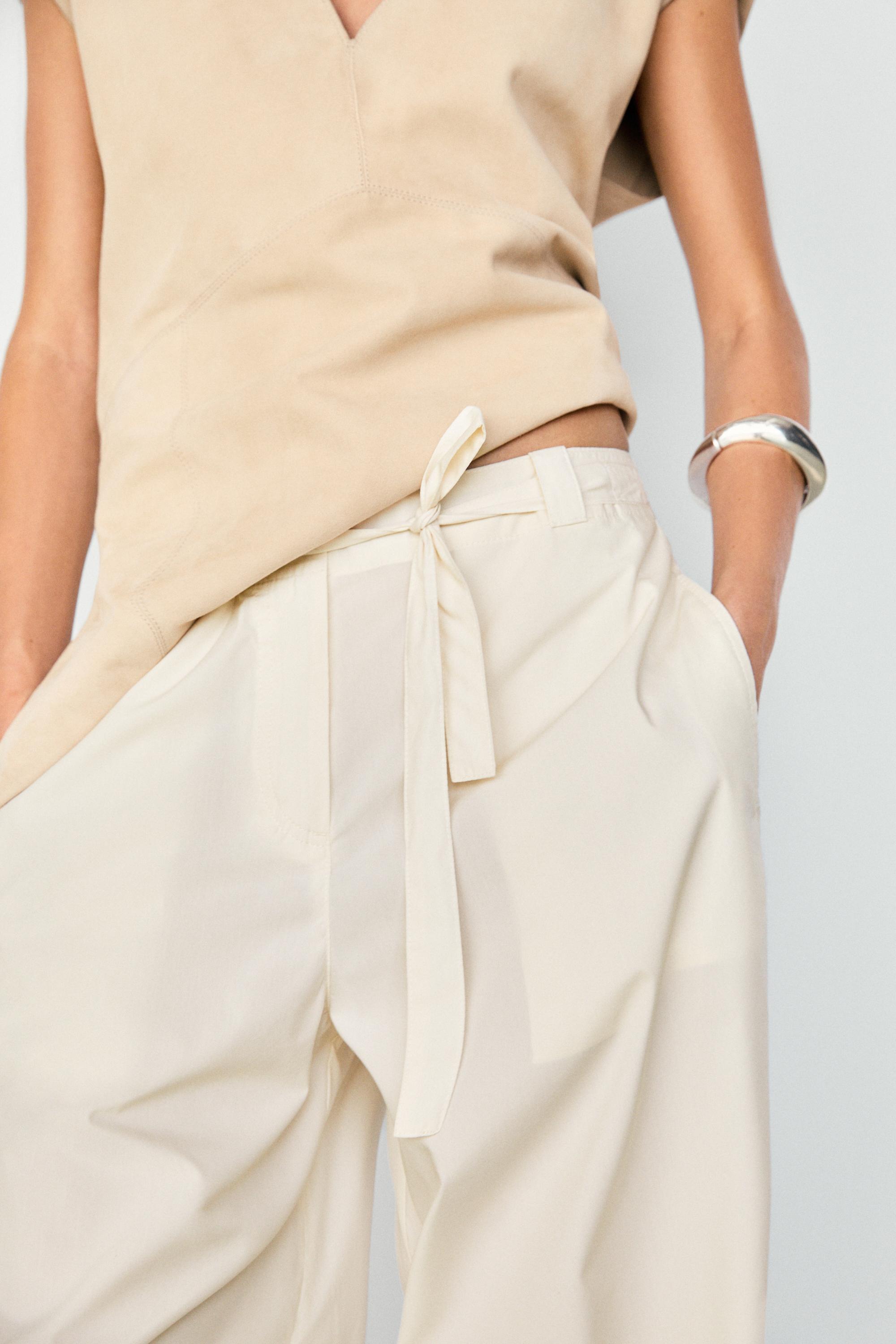 Cotton blend pants with tie detail