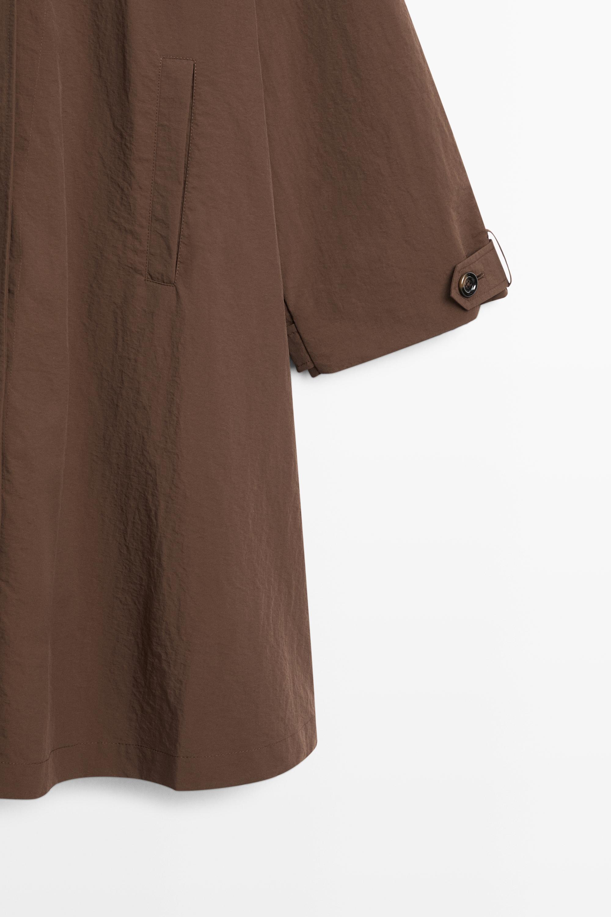 Oversize cape trench with neck detail — BROWN