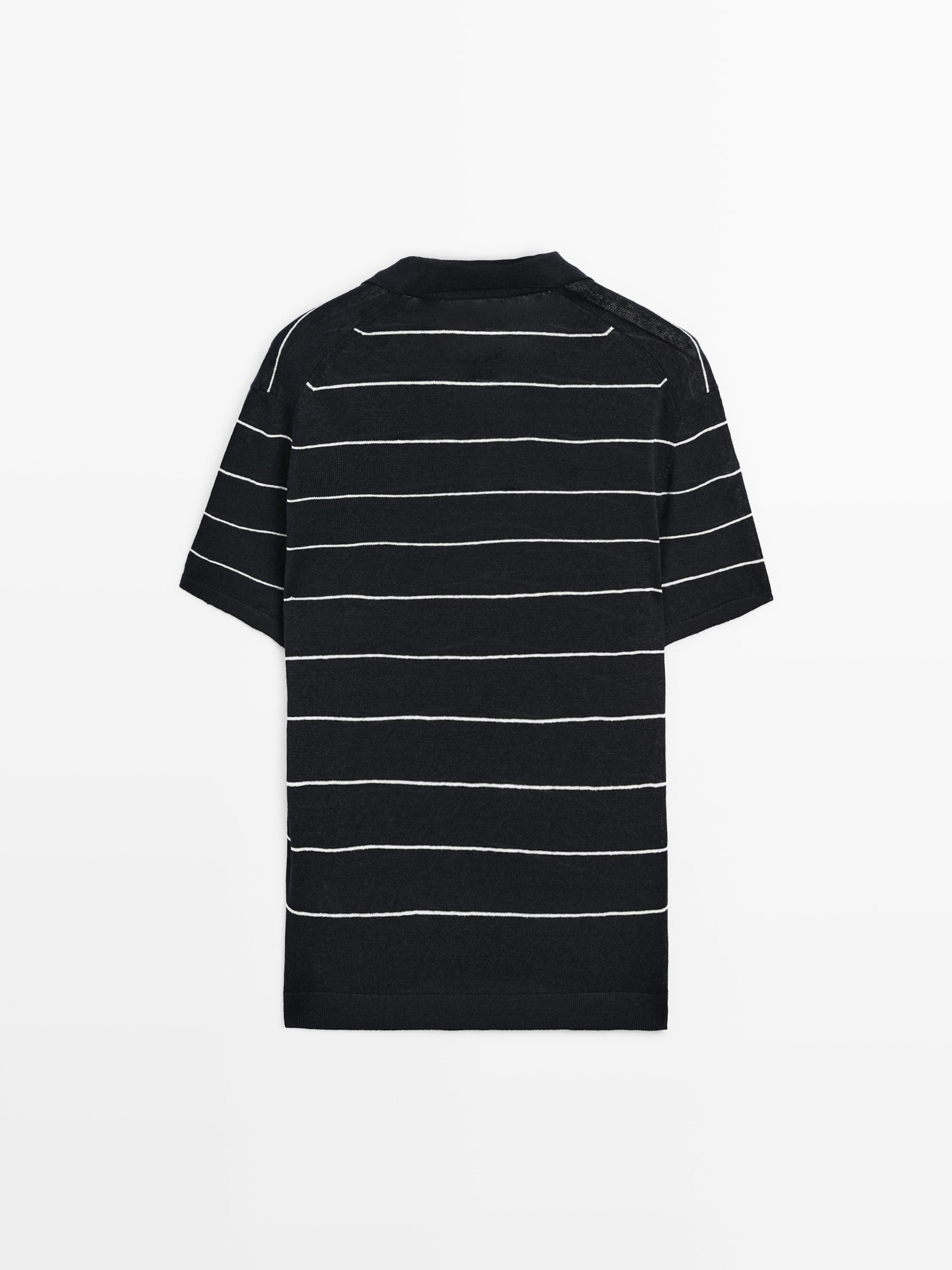 100% linen striped knit polo shirt