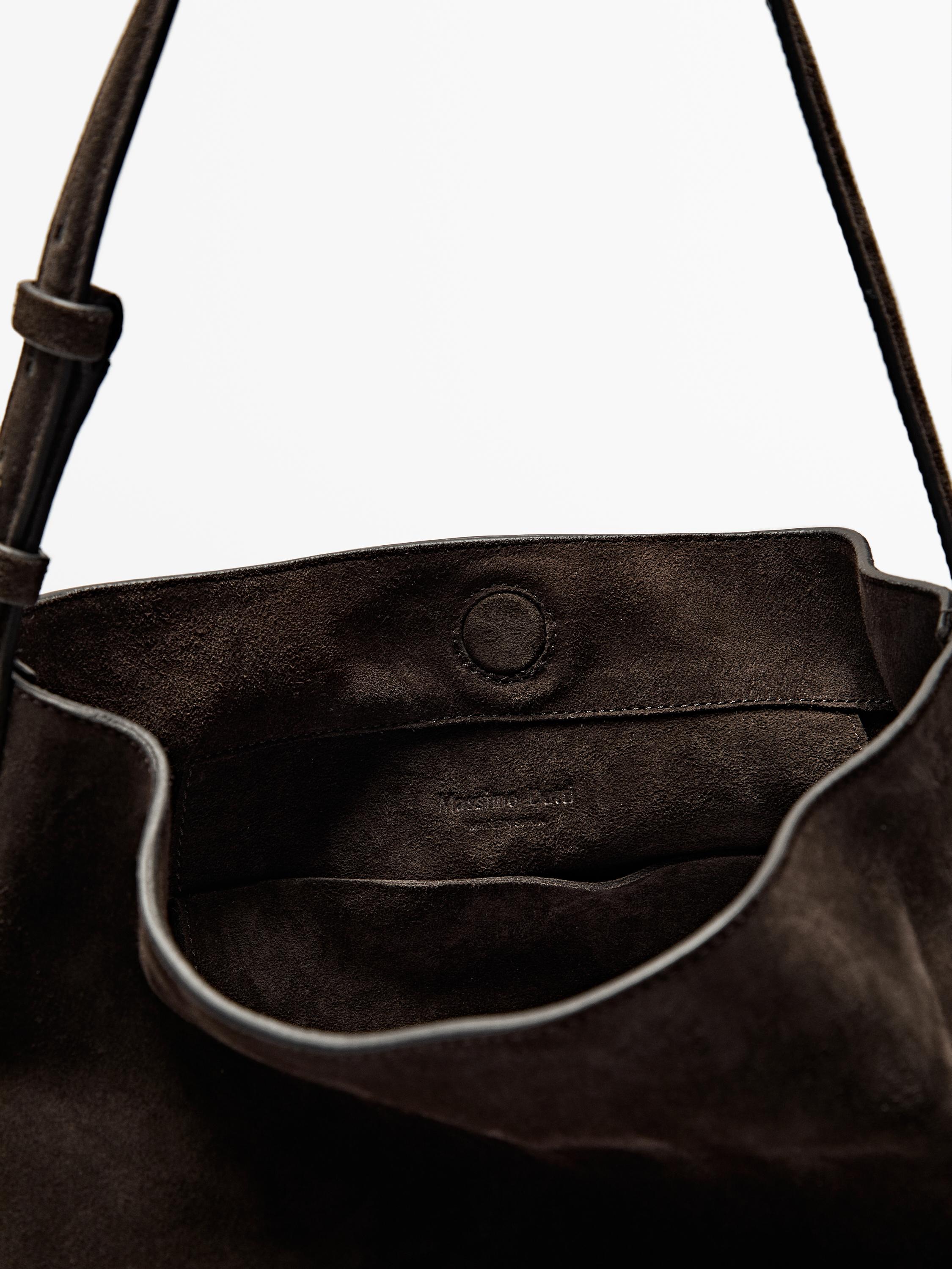 Split suede leather bucket bag — BROWN