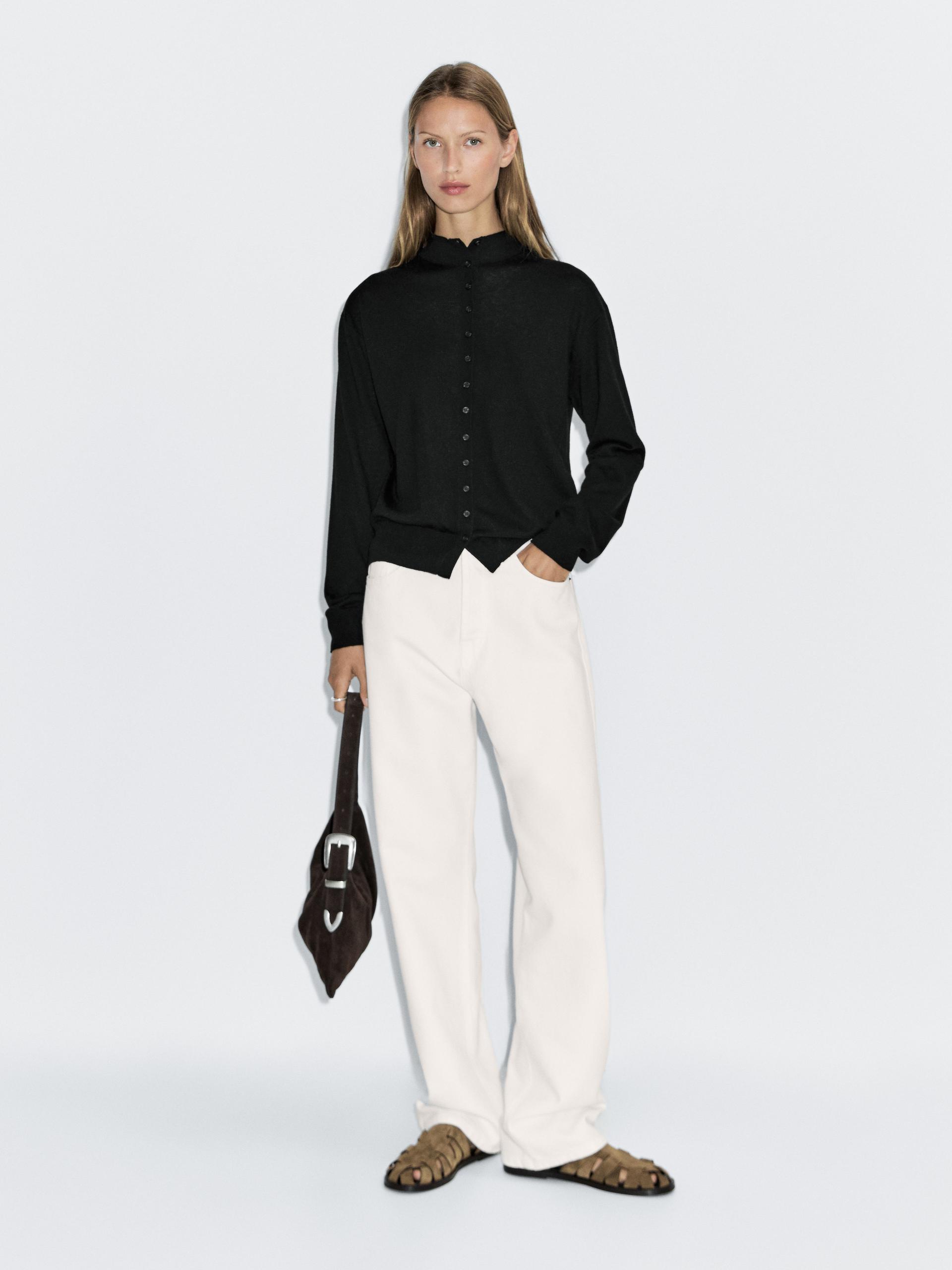 Dzianinowy Kardigan Z Półgolfem - Czarny - M - Massimo Dutti - Kobieta