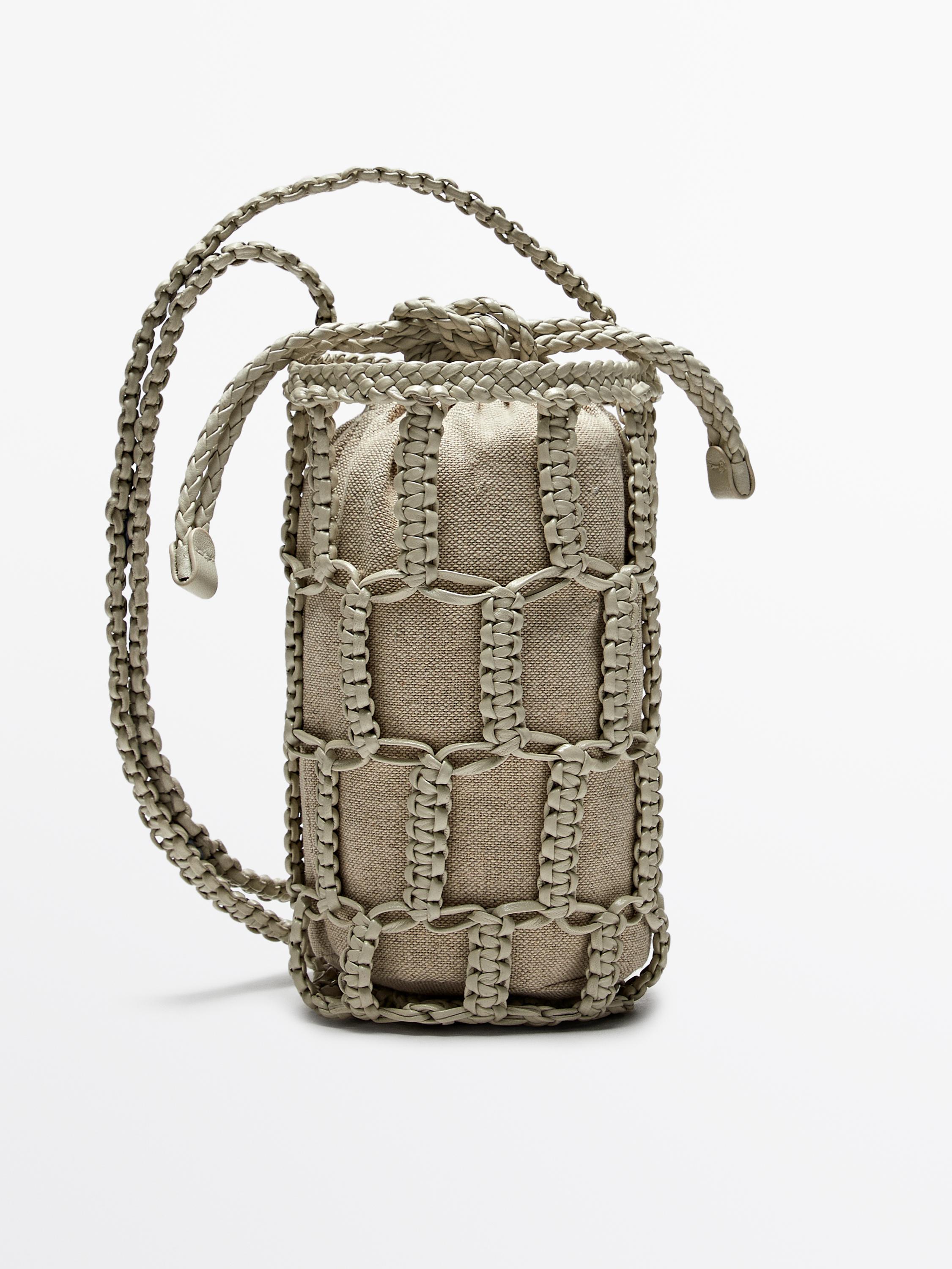 حقيبة دلو صغيرة منسوجة من جلد النابا