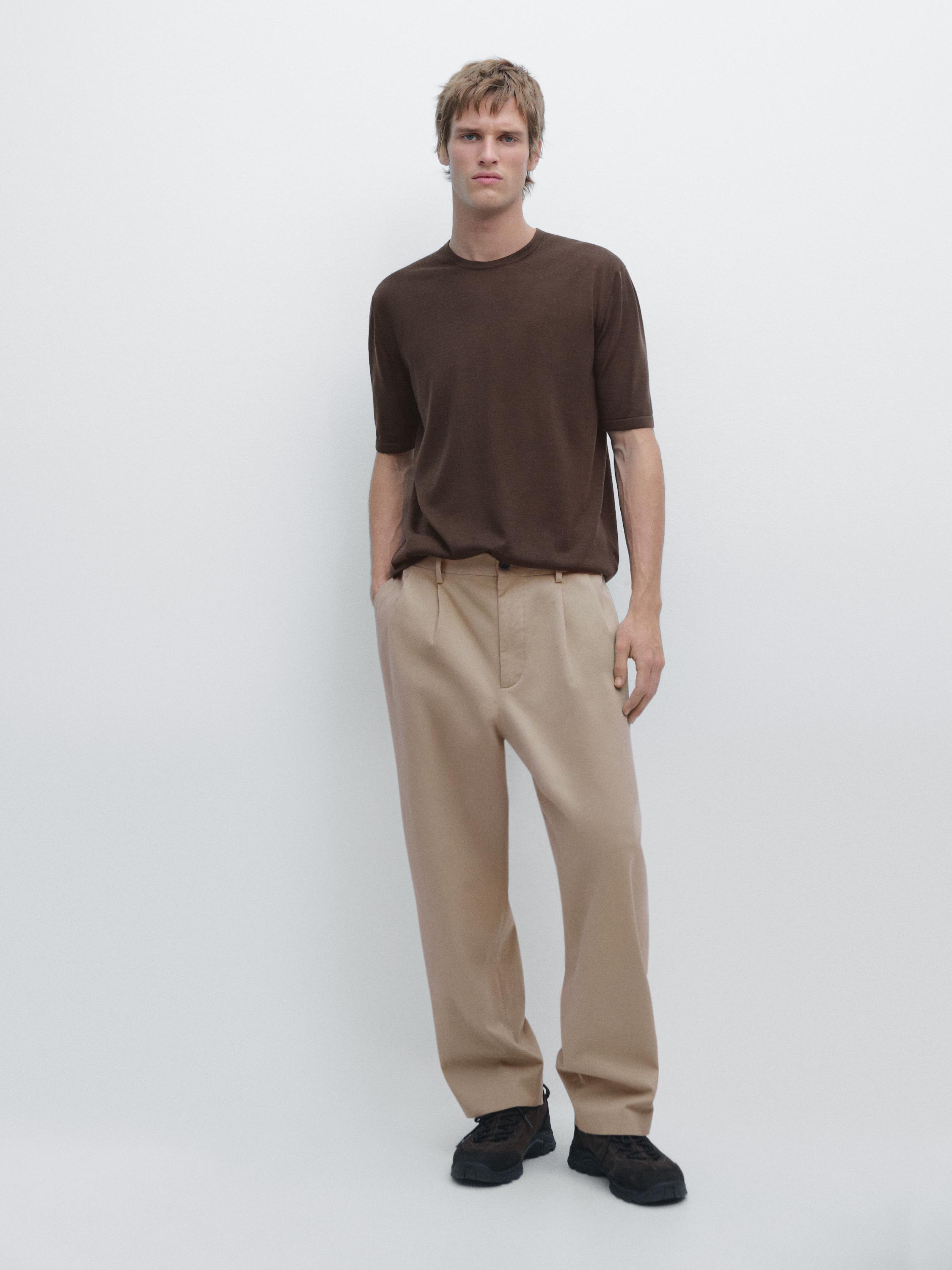 Wool-blend short-sleeve knit sweater — MOLE BROWN