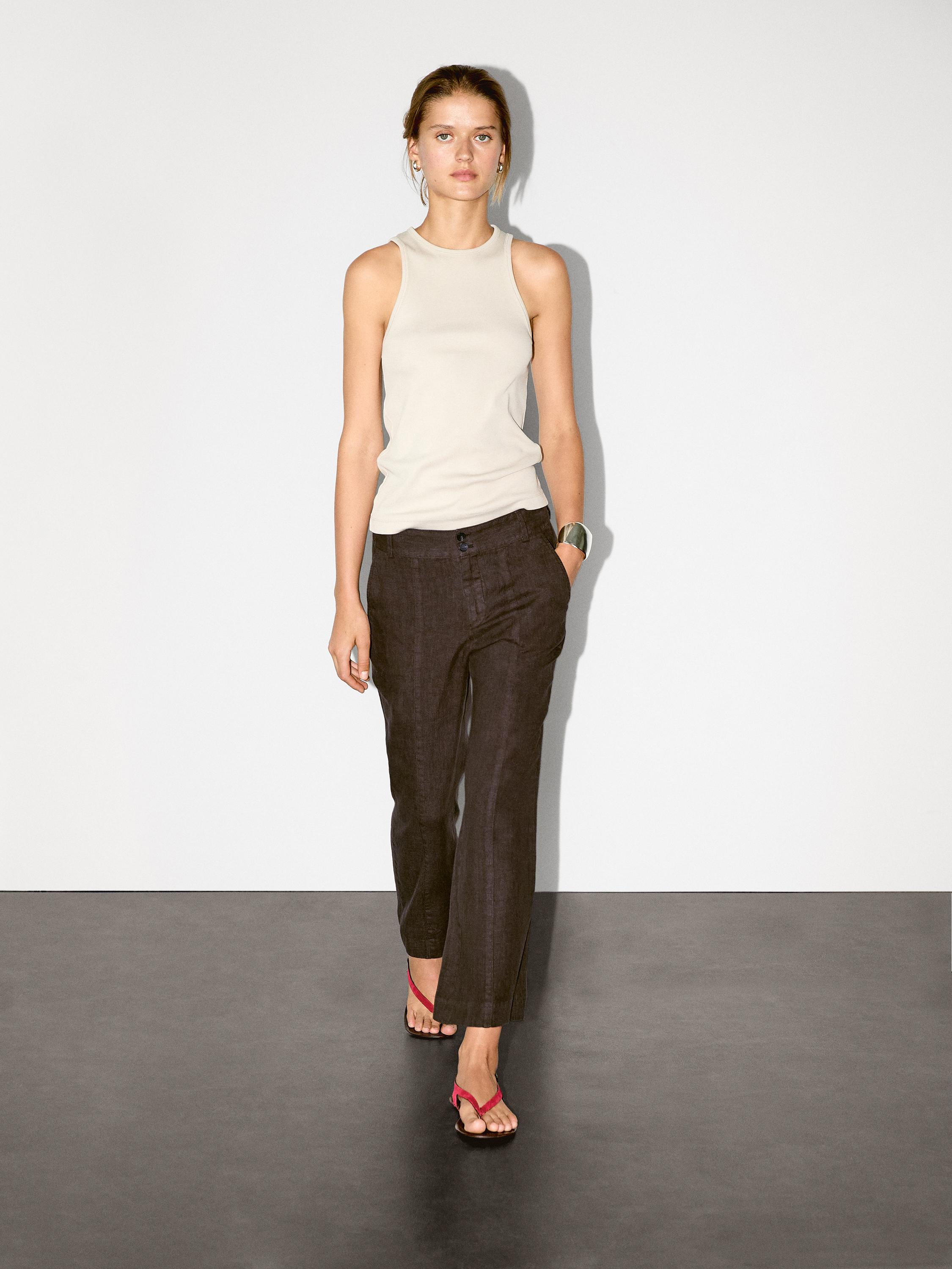 Pantaloni kickflare fit 100% lino