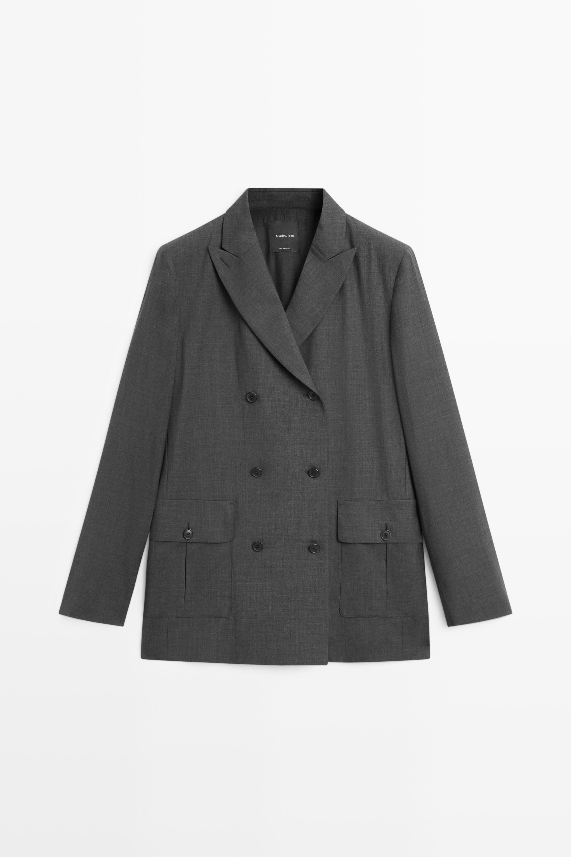 Double-breasted blazer with pocket detail — DARK GREY