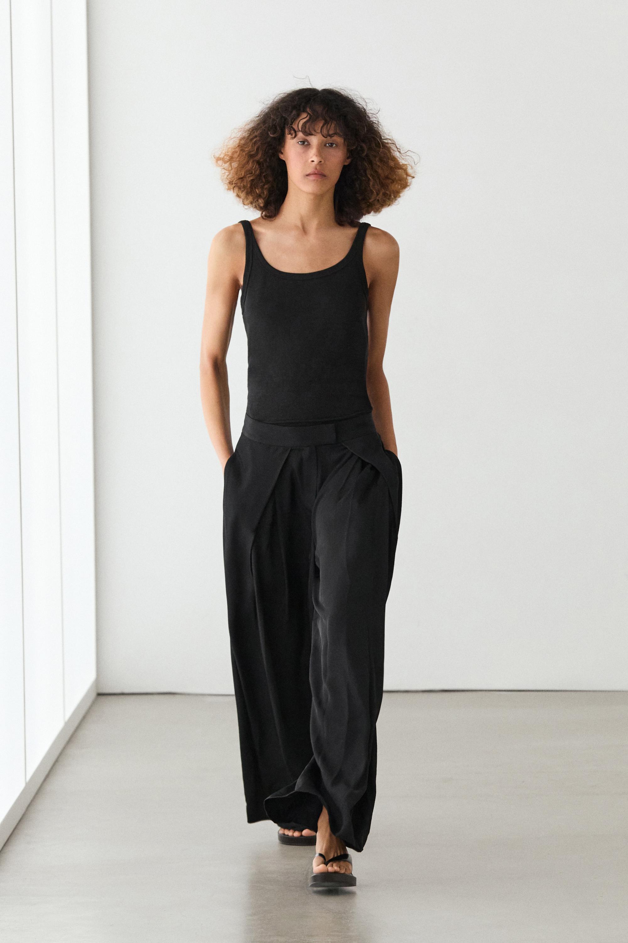 Satin trousers with darts — BLACK