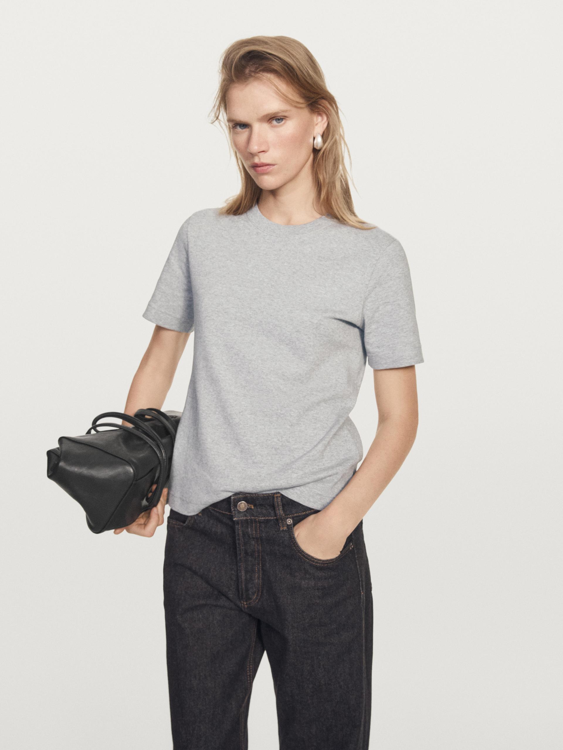 Maglietta Interlock Con Collo Rotondo 100% Cotone - Grigio Medio - L - Massimo Dutti - Femminile