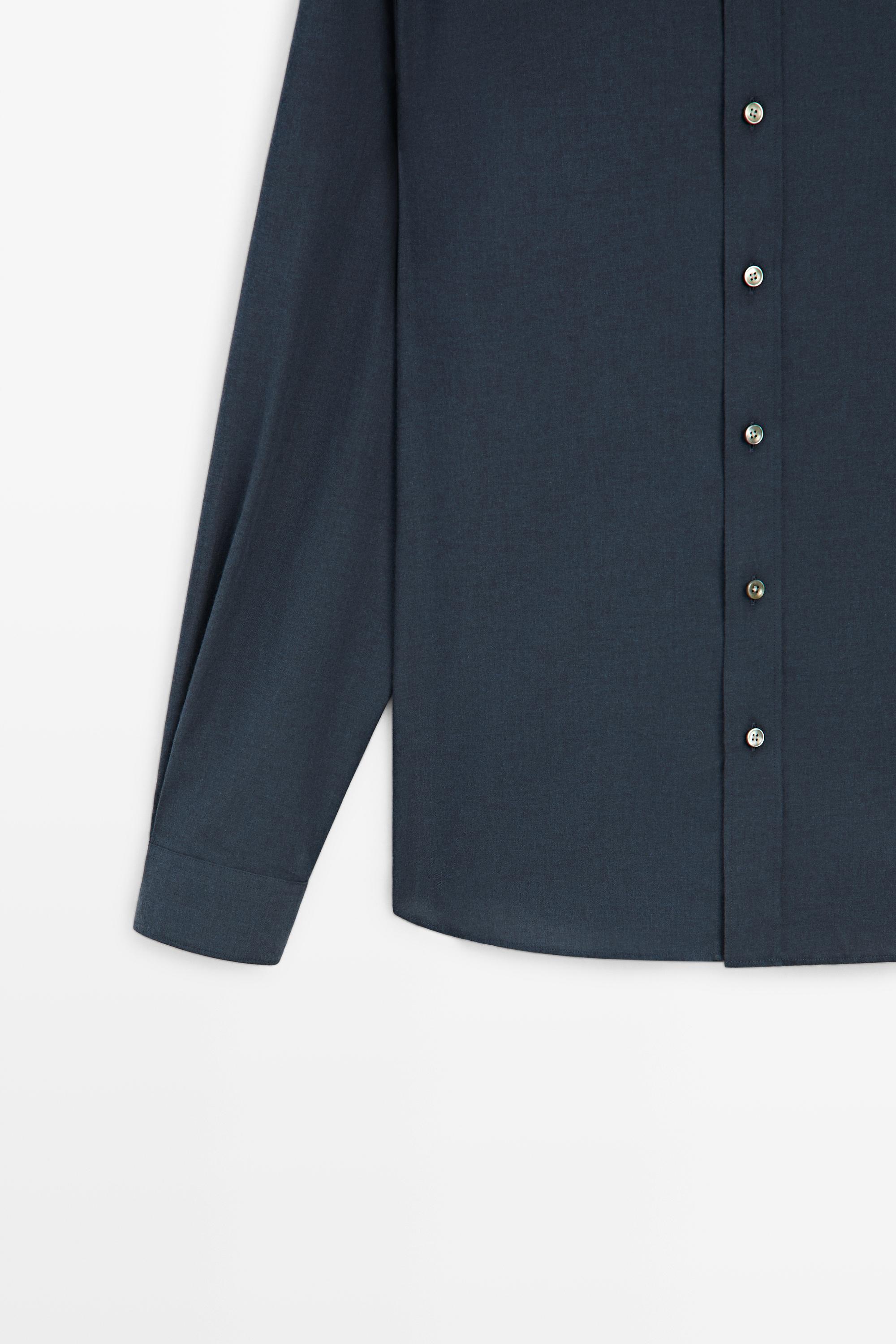 100% cotton melange twill regular fit shirt — NAVY BLUE