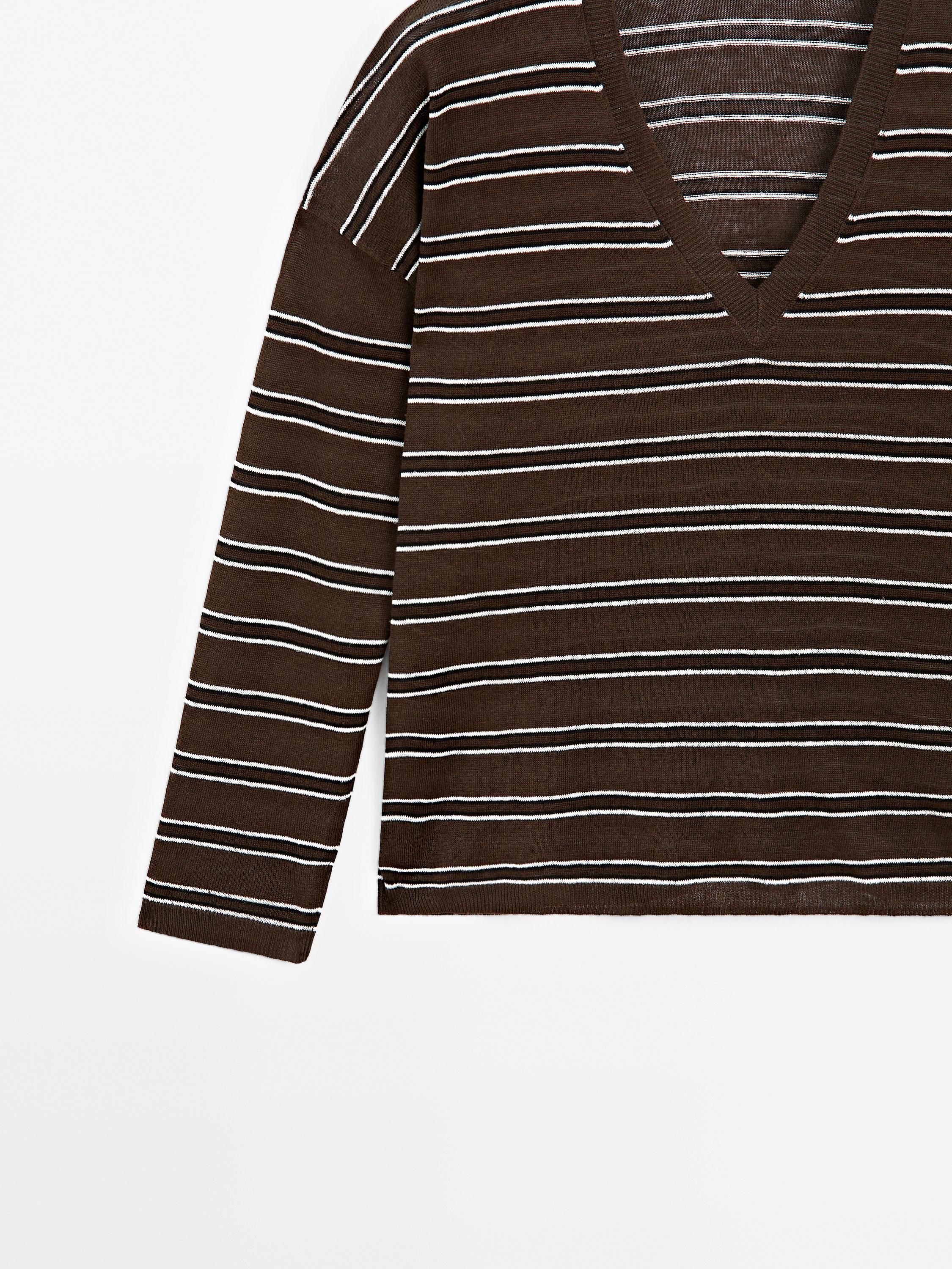 100% linen striped knit sweater