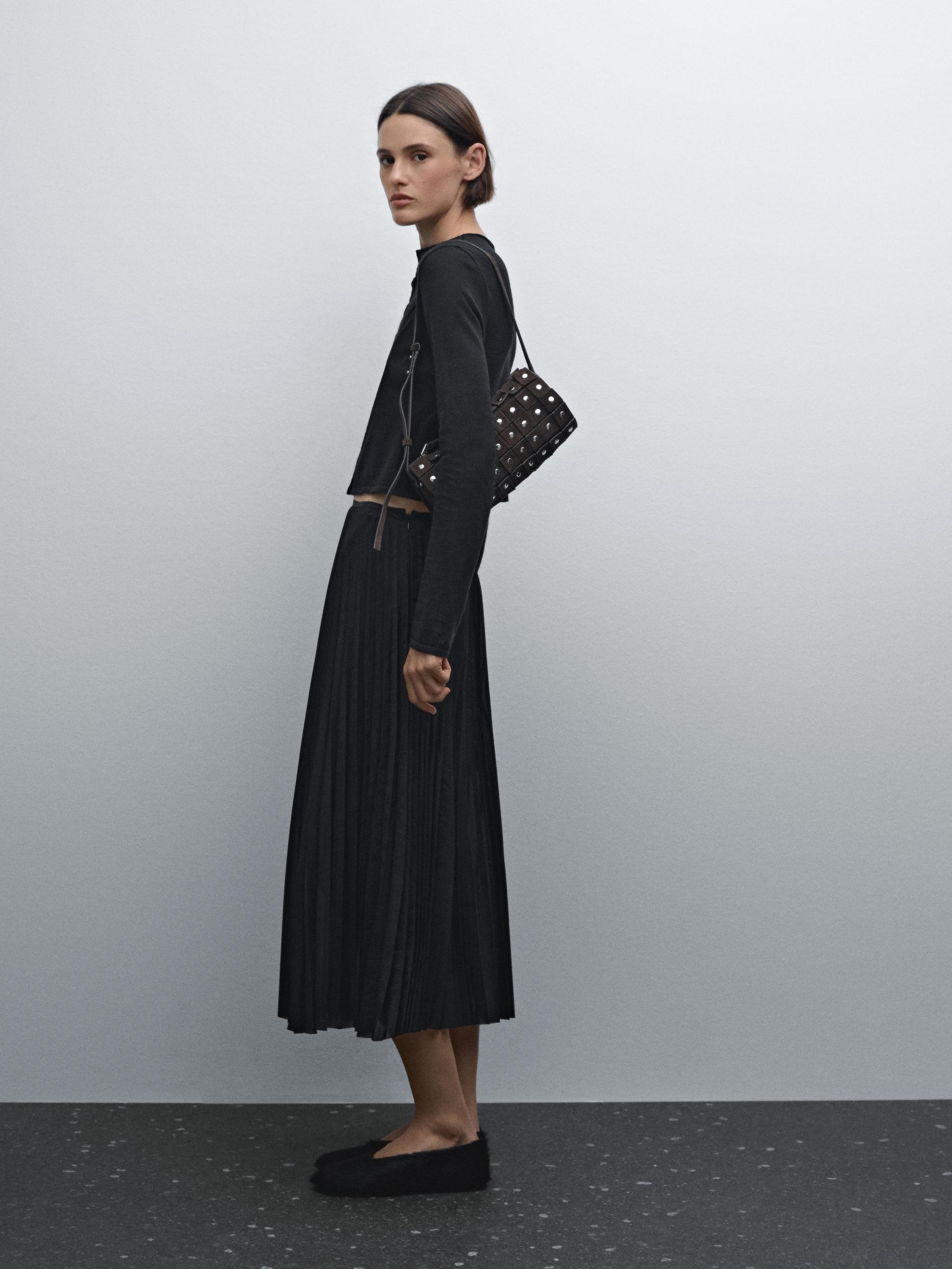Gonna Midi Plissettata Pieghe - Nero - 34 (It 38) - Massimo Dutti - Femminile