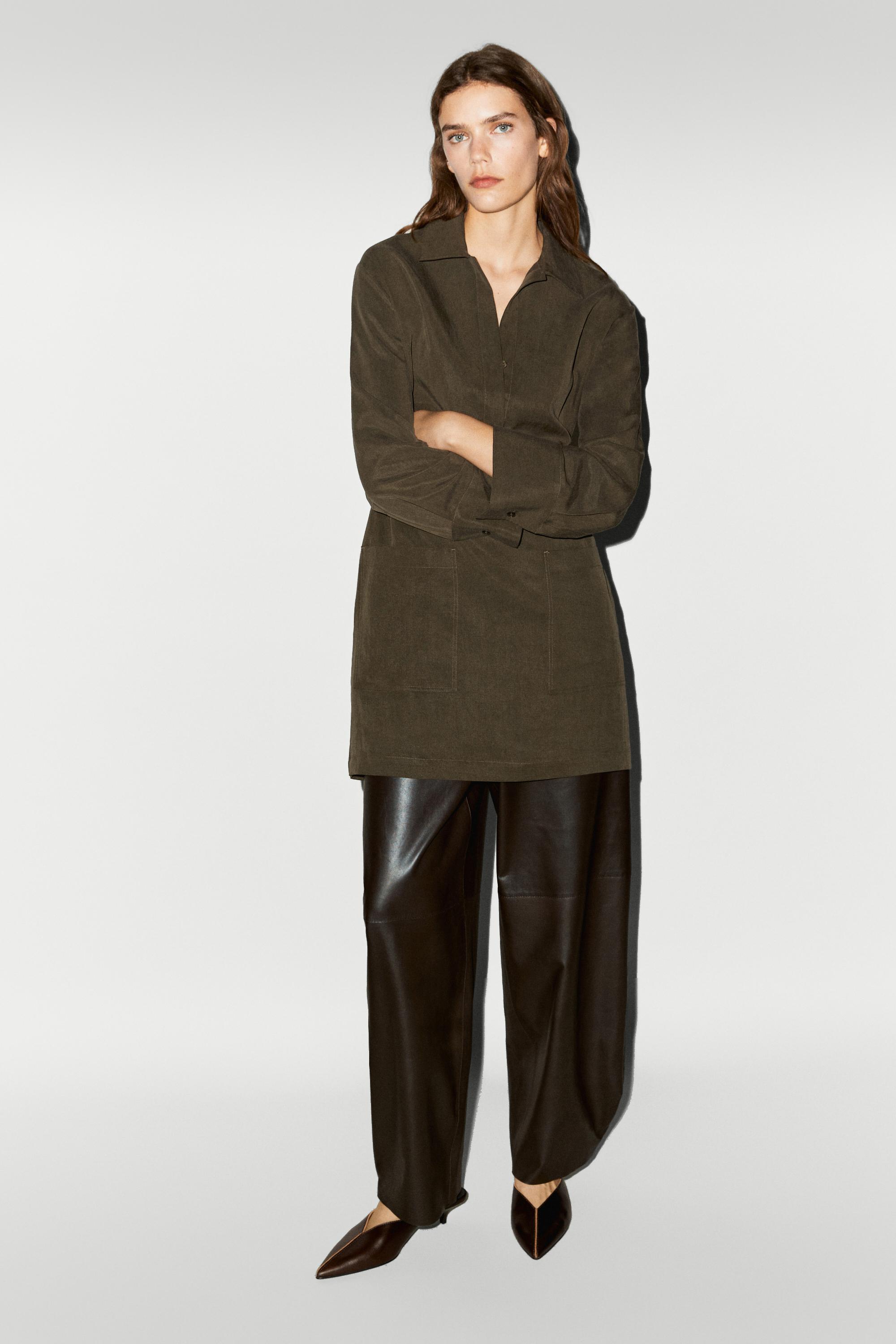 Short shirt dress with pocket detail — KHAKI