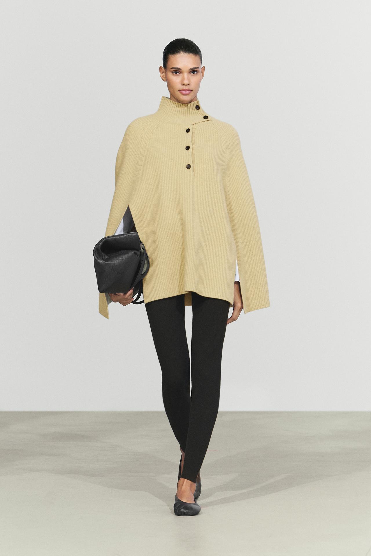 100% wool knit cape with button detail — OLIVE