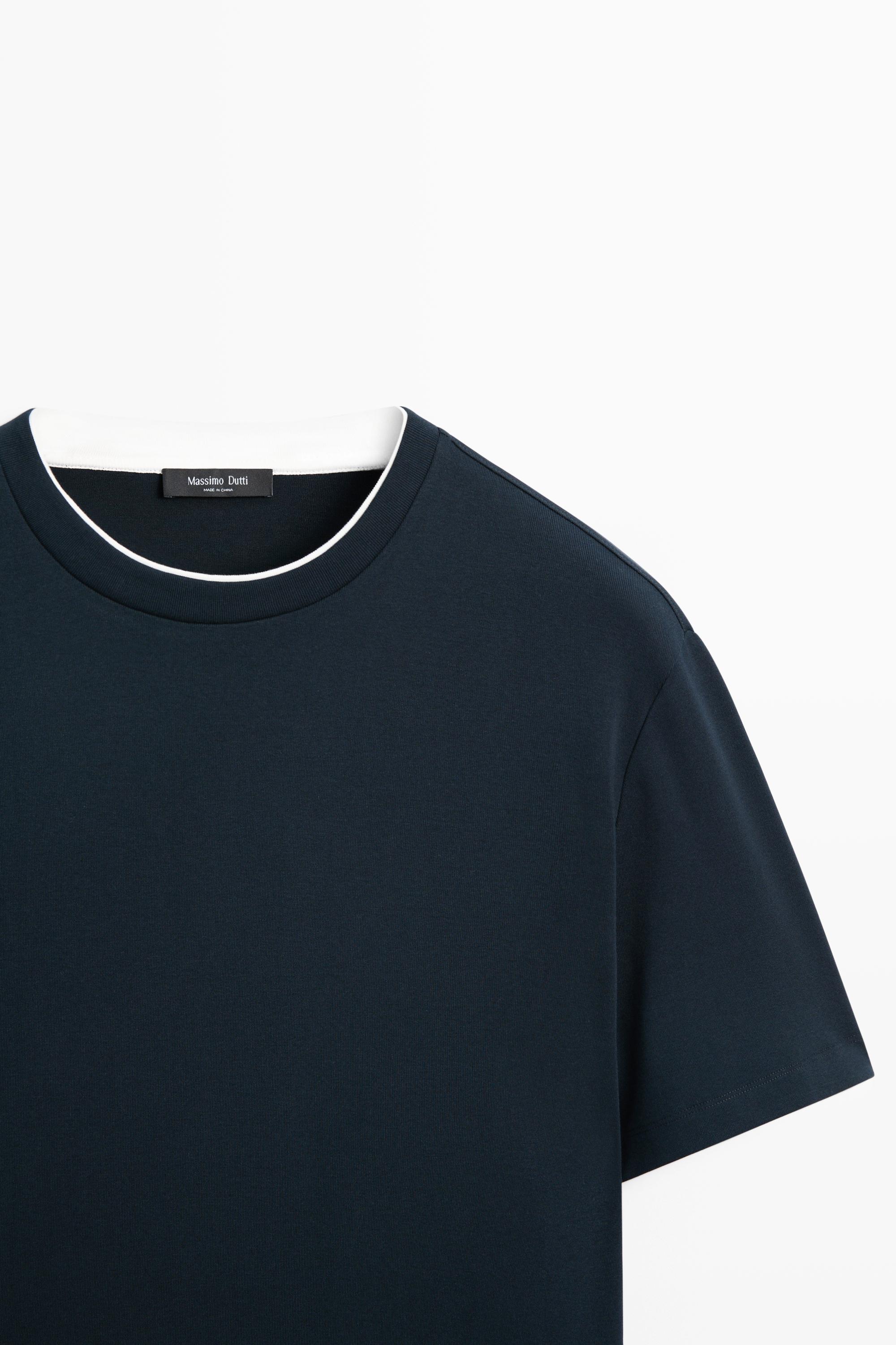 100% cotton layered collar T-shirt — NAVY BLUE