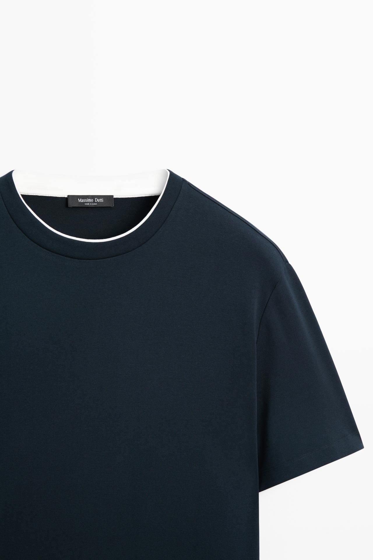 100% cotton layered collar T-shirt — NAVY BLUE