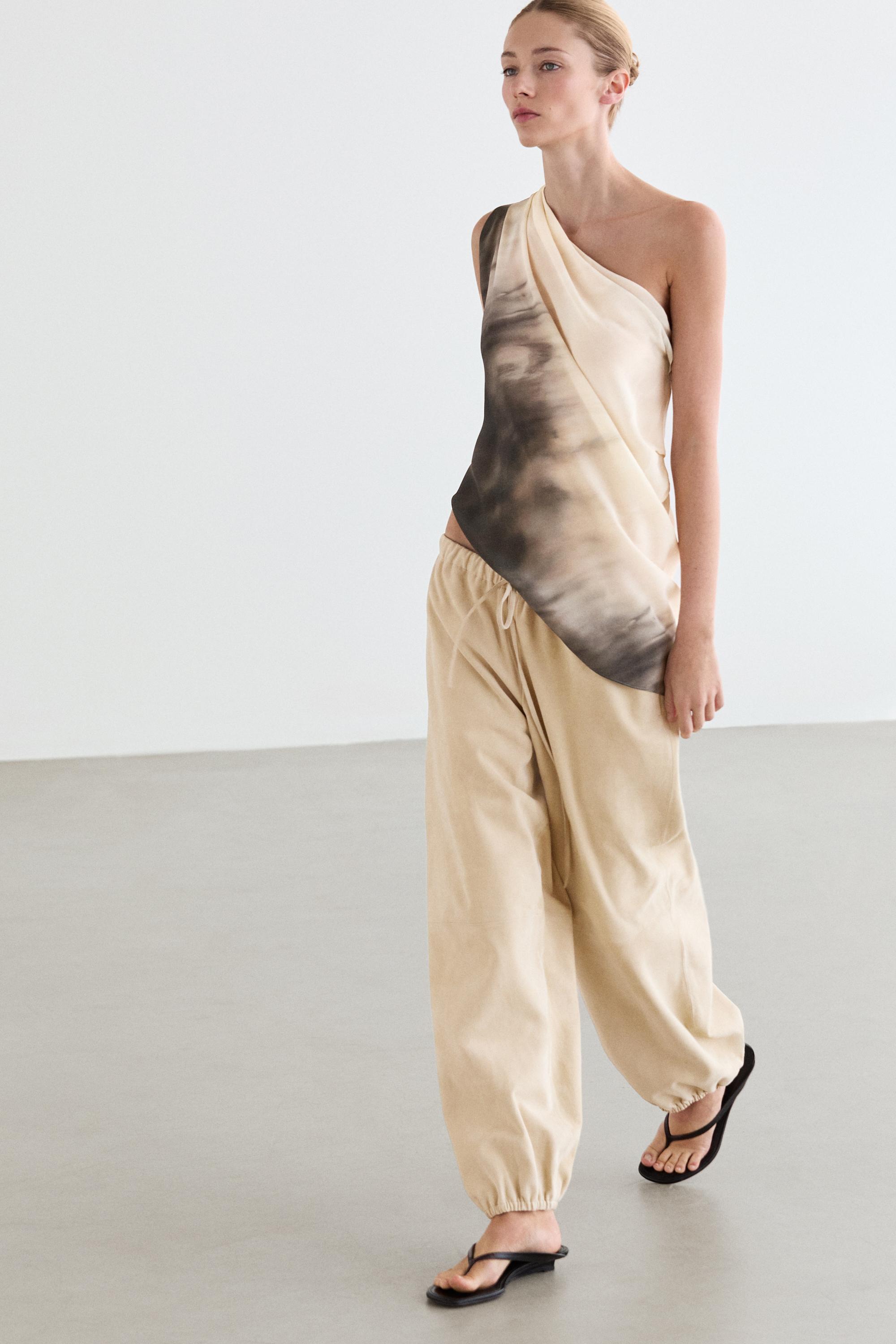 Asymmetric draped top — GREY BLUE