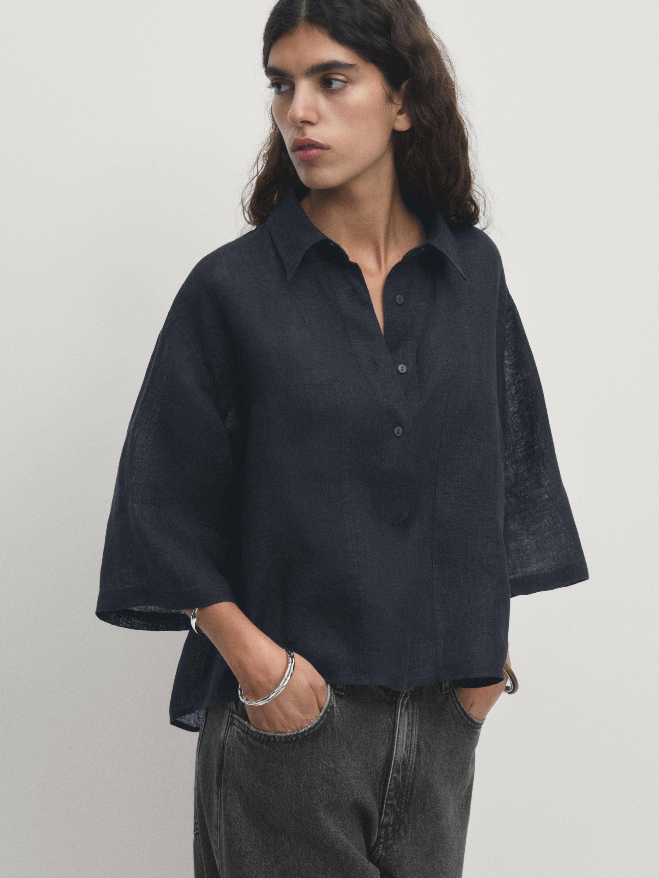 Camisa crop 100% lino