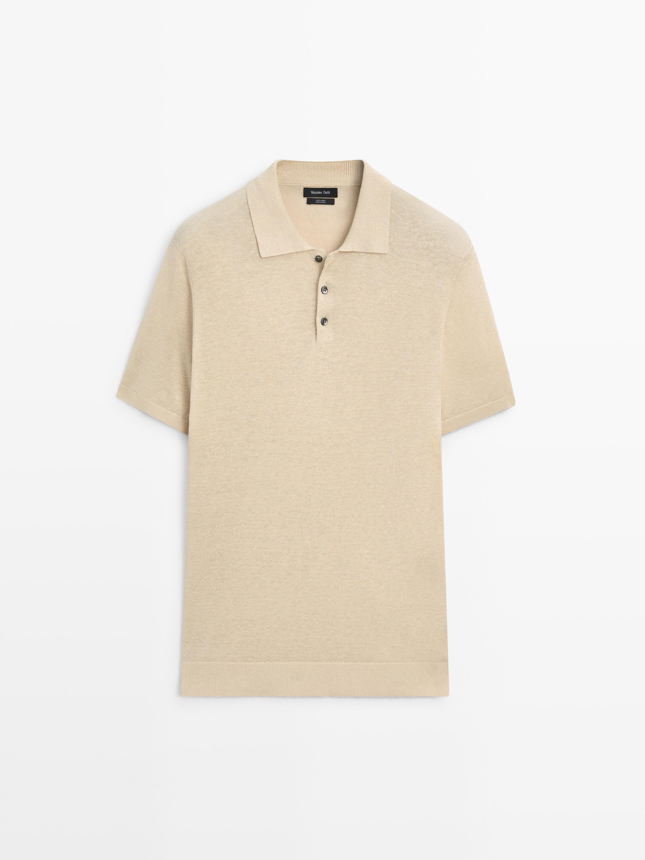Linen knit polo sweater — Beige