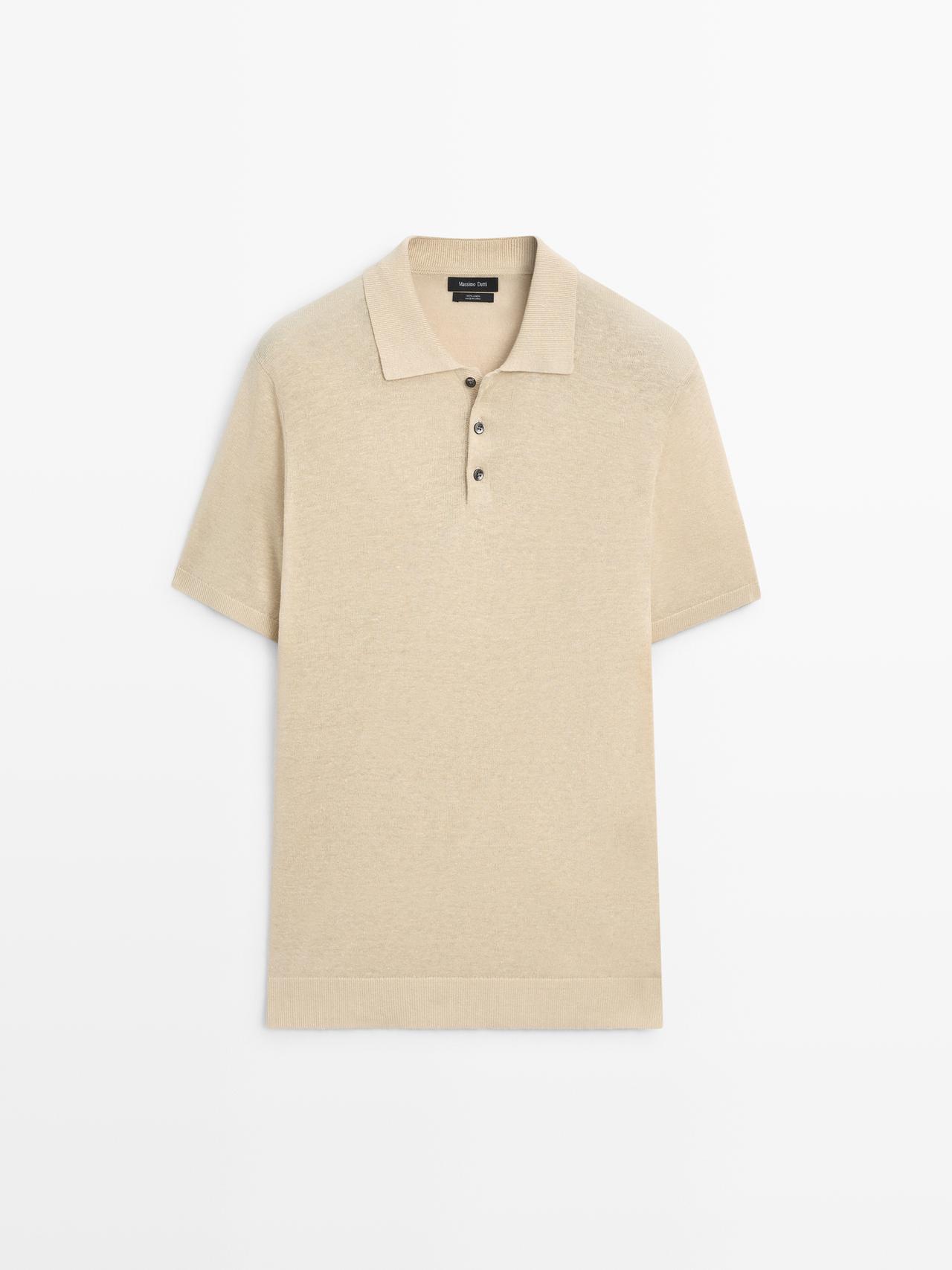 Massimo Dutti - Herre - Polosweater I Hørstrik - Beige - S