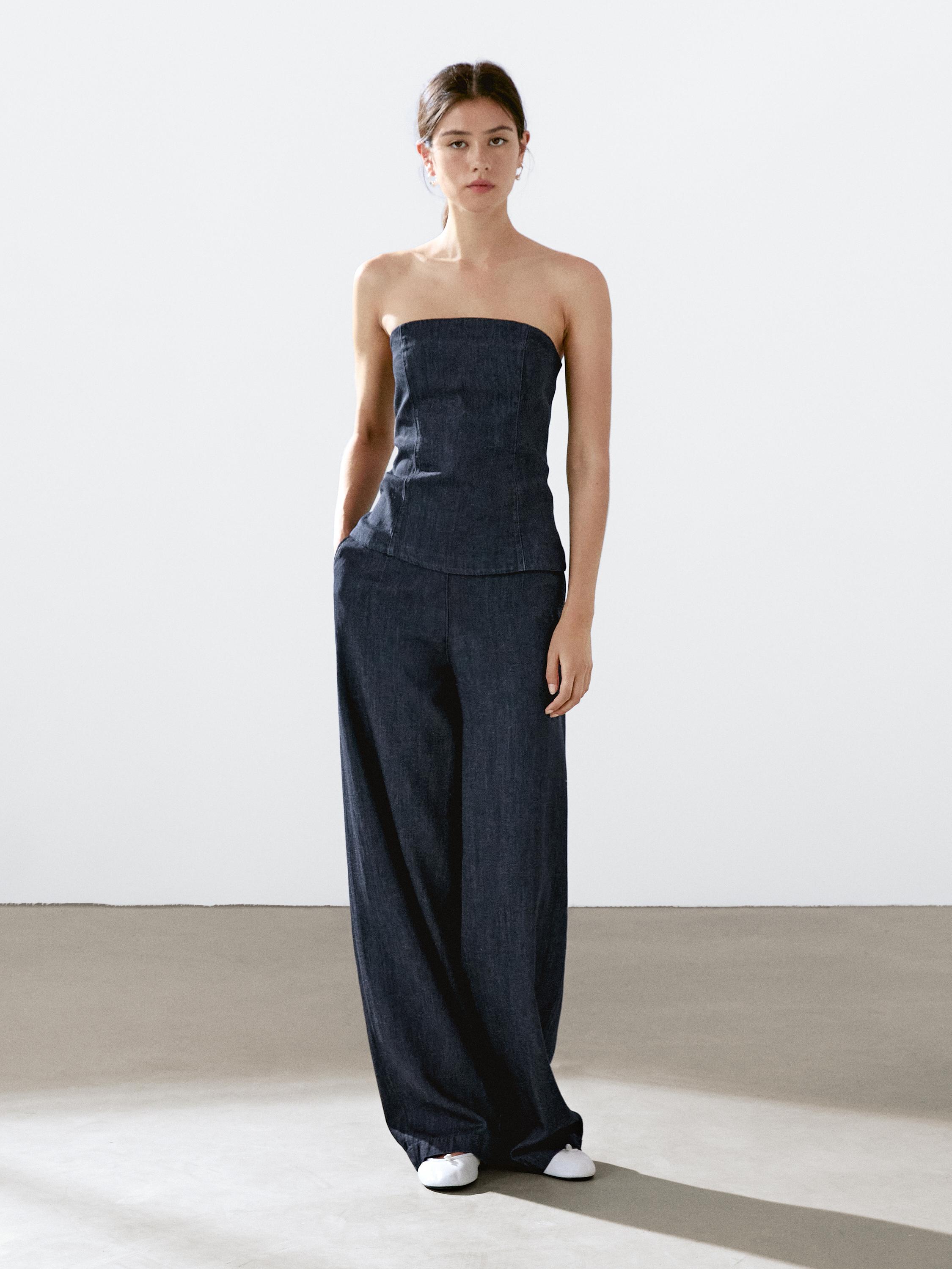 DENIM STRAPLESS TOP-デニムストラップレストップ-HYKE（ハイク
