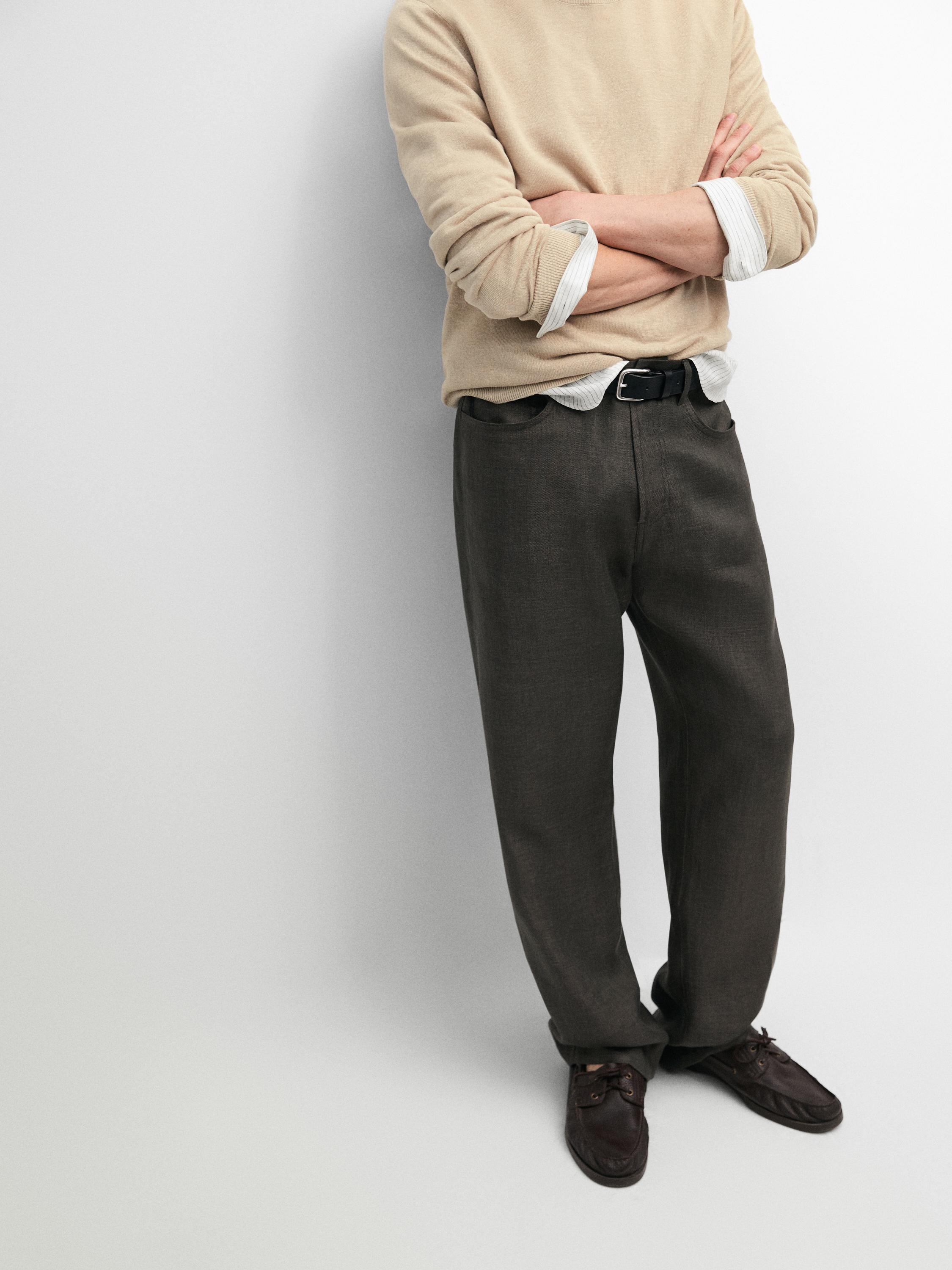 Wide-leg linen trousers — Greyish green
