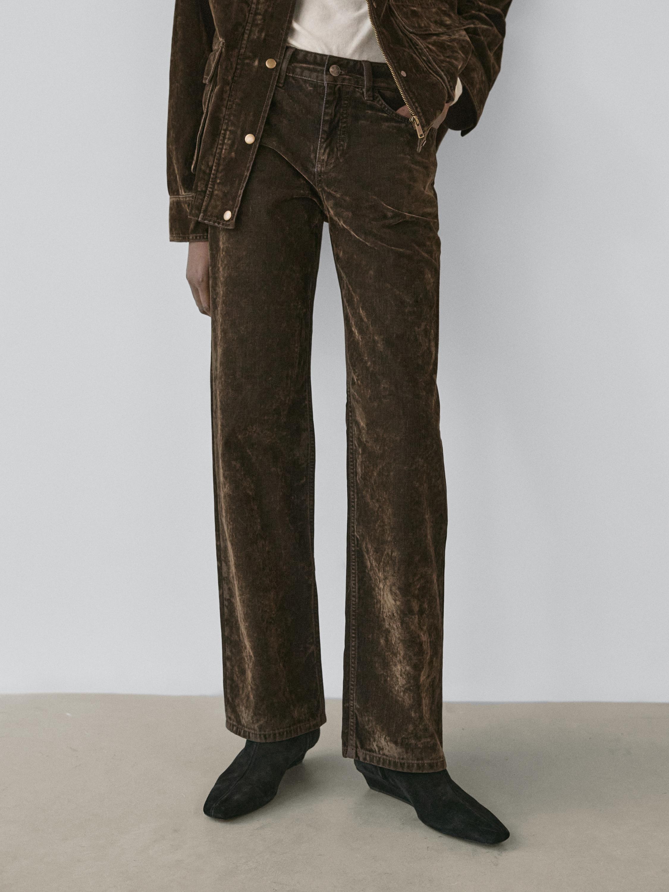 Low-rise straight-leg flocked jeans — KHAKI