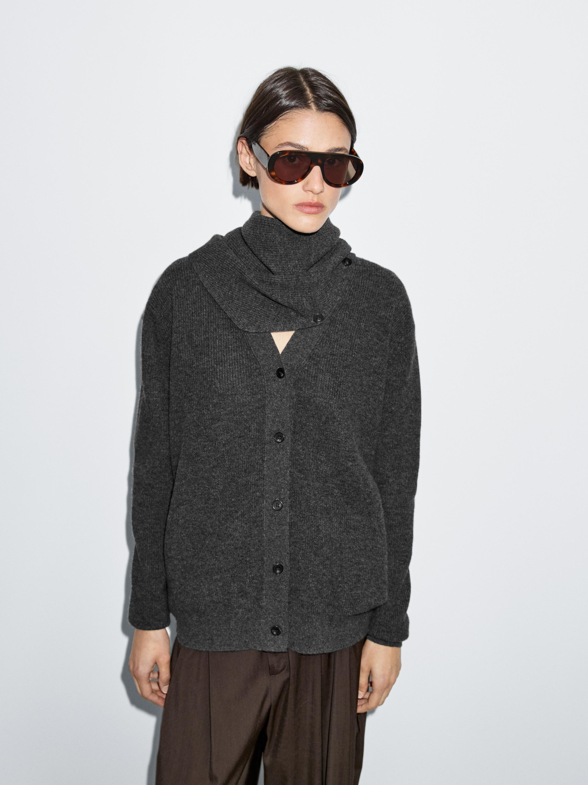 Cardigan avec écharpe 100 % laine