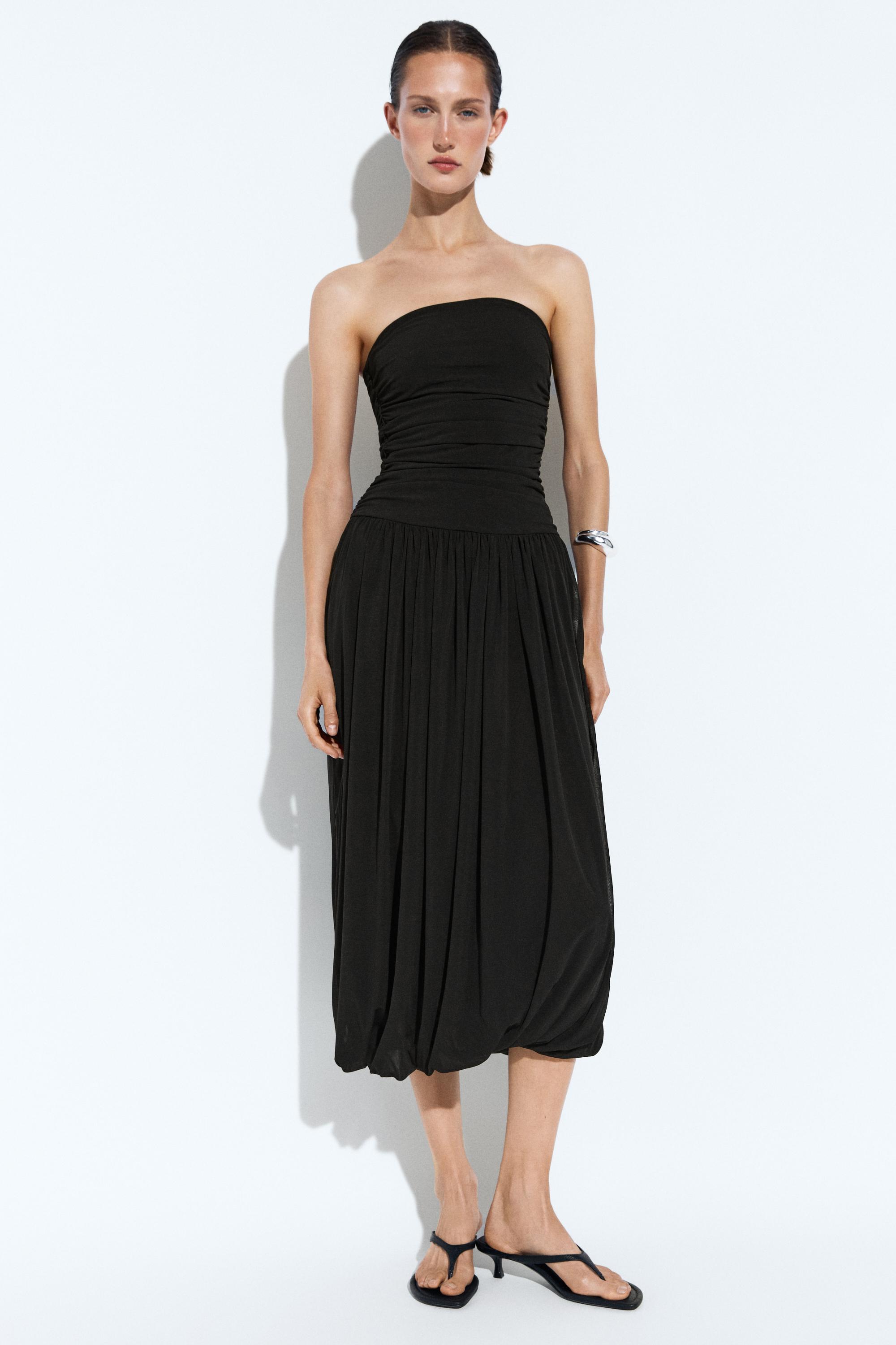 Strapless balloon midi dress — BLACK