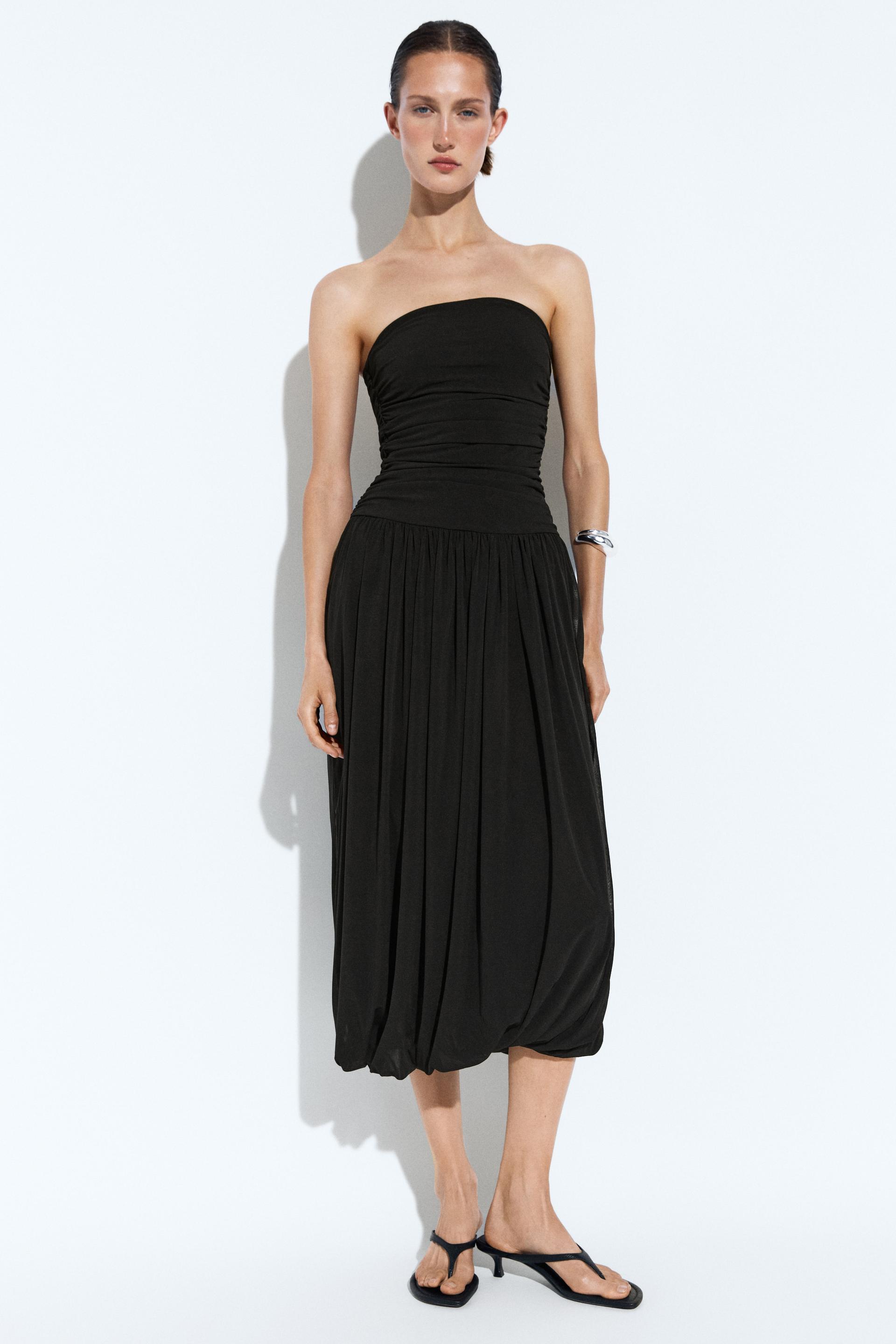 Vestito Midi A Palloncino A Fascia - Nero - Xs - Massimo Dutti - Femminile