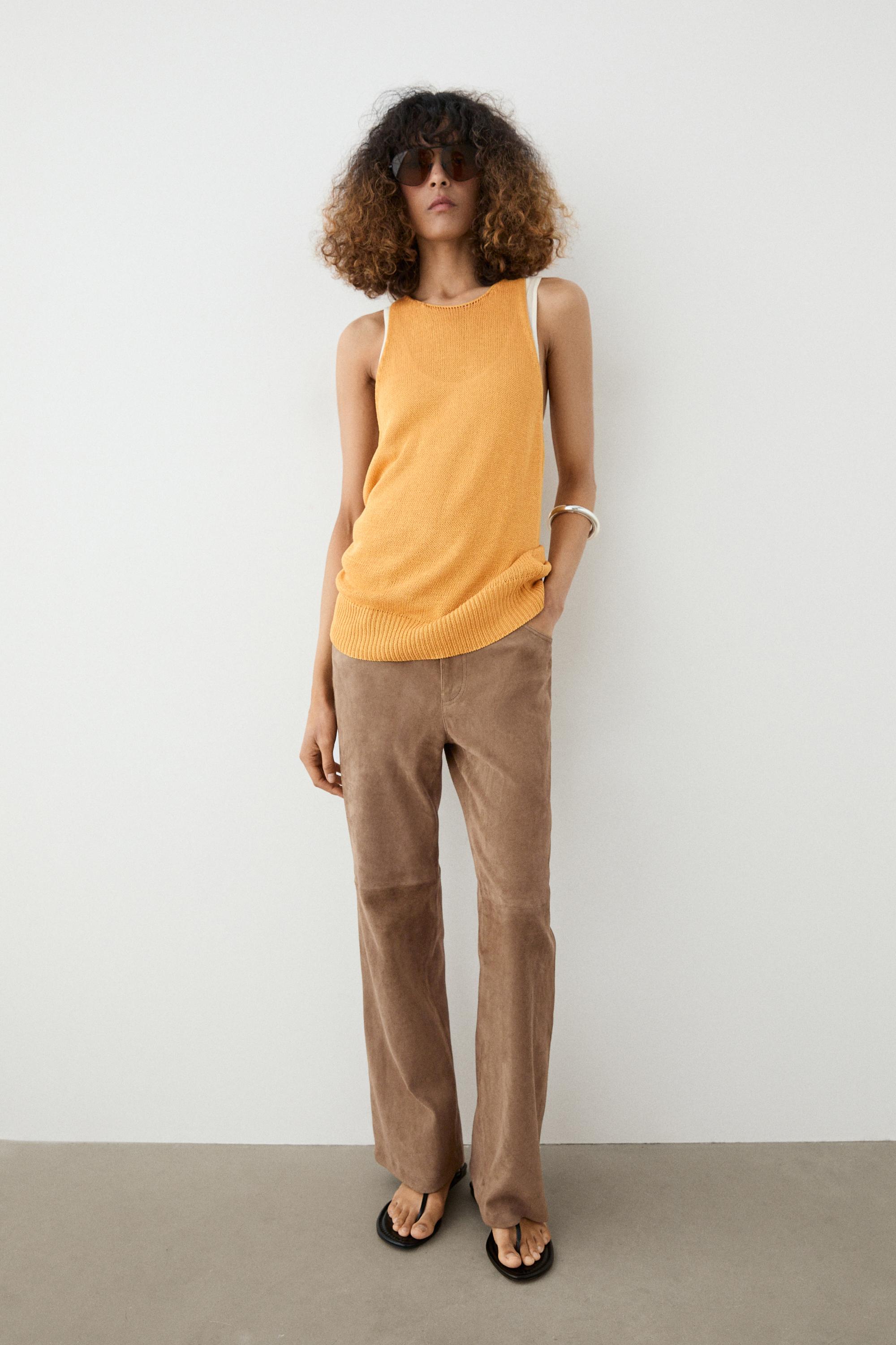 Sleeveless knit halter top — YELLOW