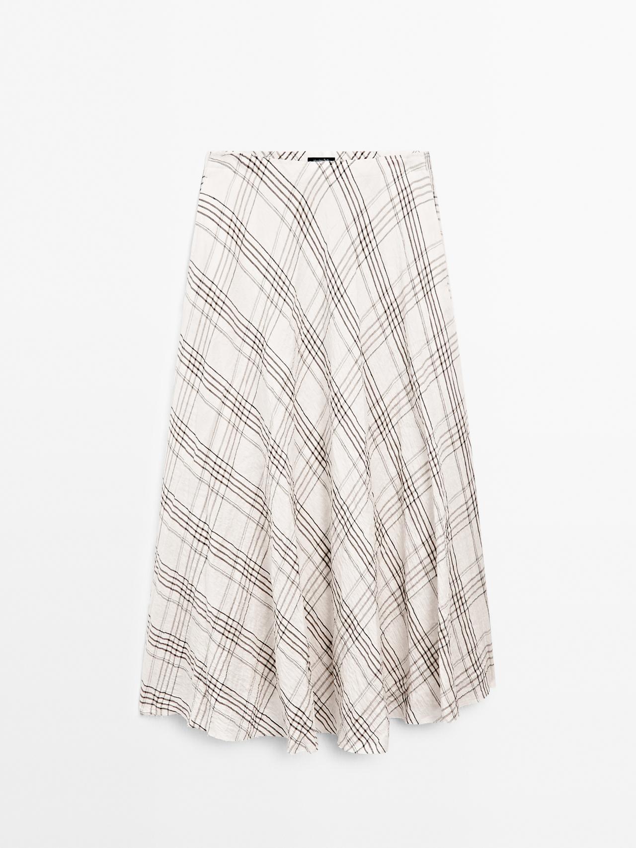 Massimo Dutti - Dame - Ternet Midinederdel Med Blødt Fald - Hvid - 40