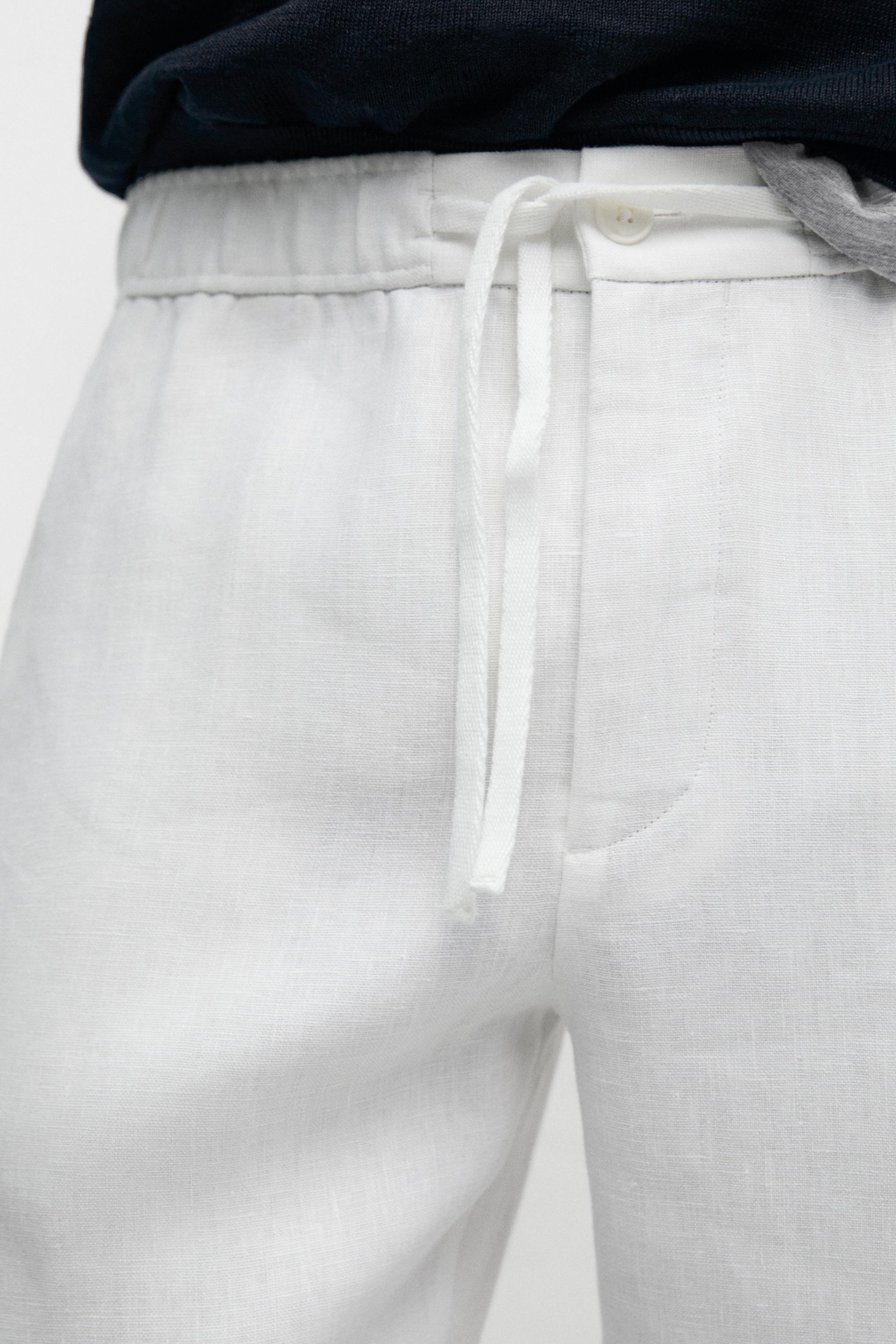 Linen jogger fit pants — WHITE