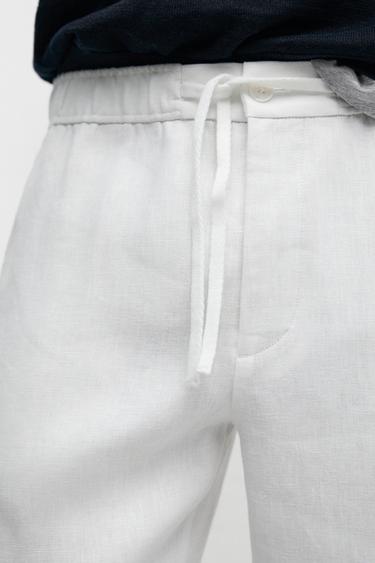 Linen jogger fit pants — WHITE 8
