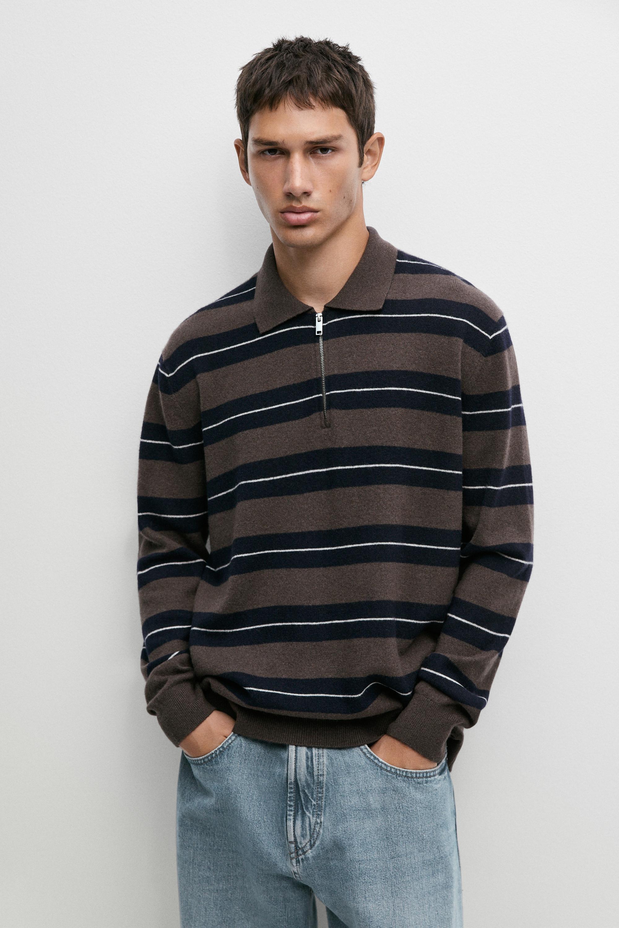 Striped knit polo sweater