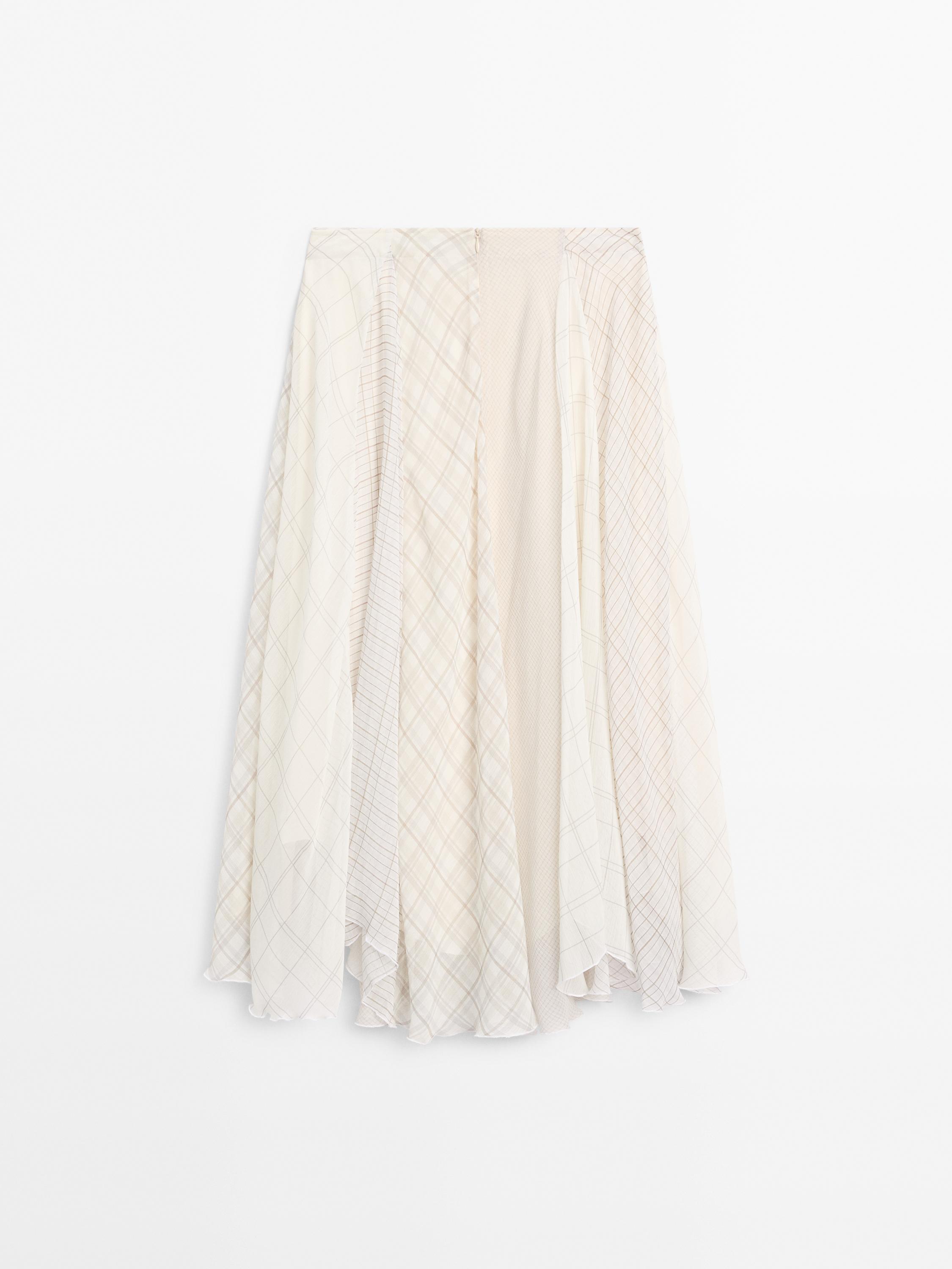 Asymmetric check midi skirt