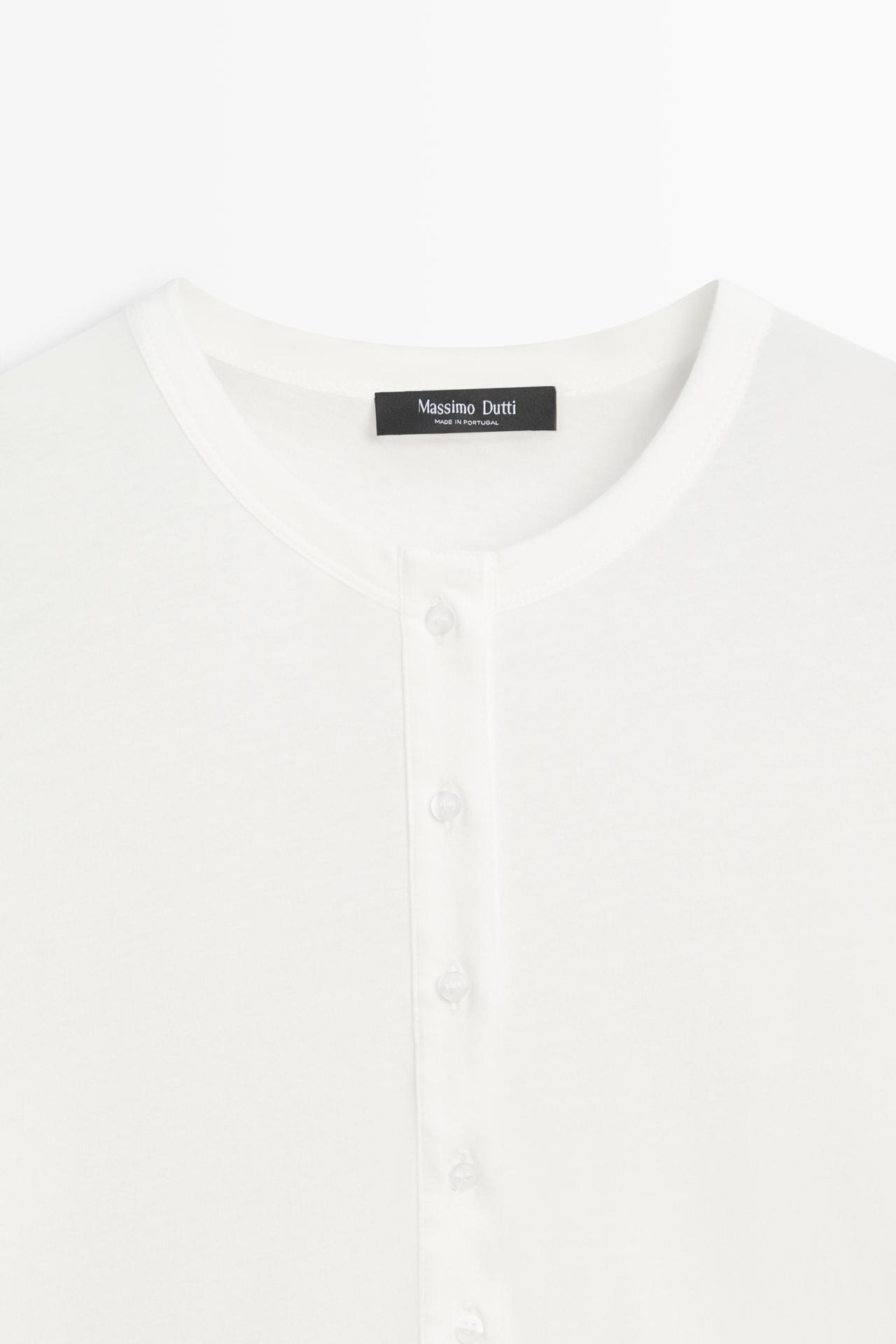 100% cotton henley T-shirt — WHITE