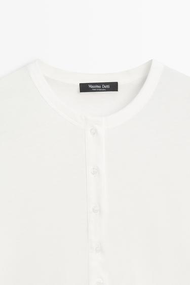 100% cotton henley T-shirt — WHITE 4