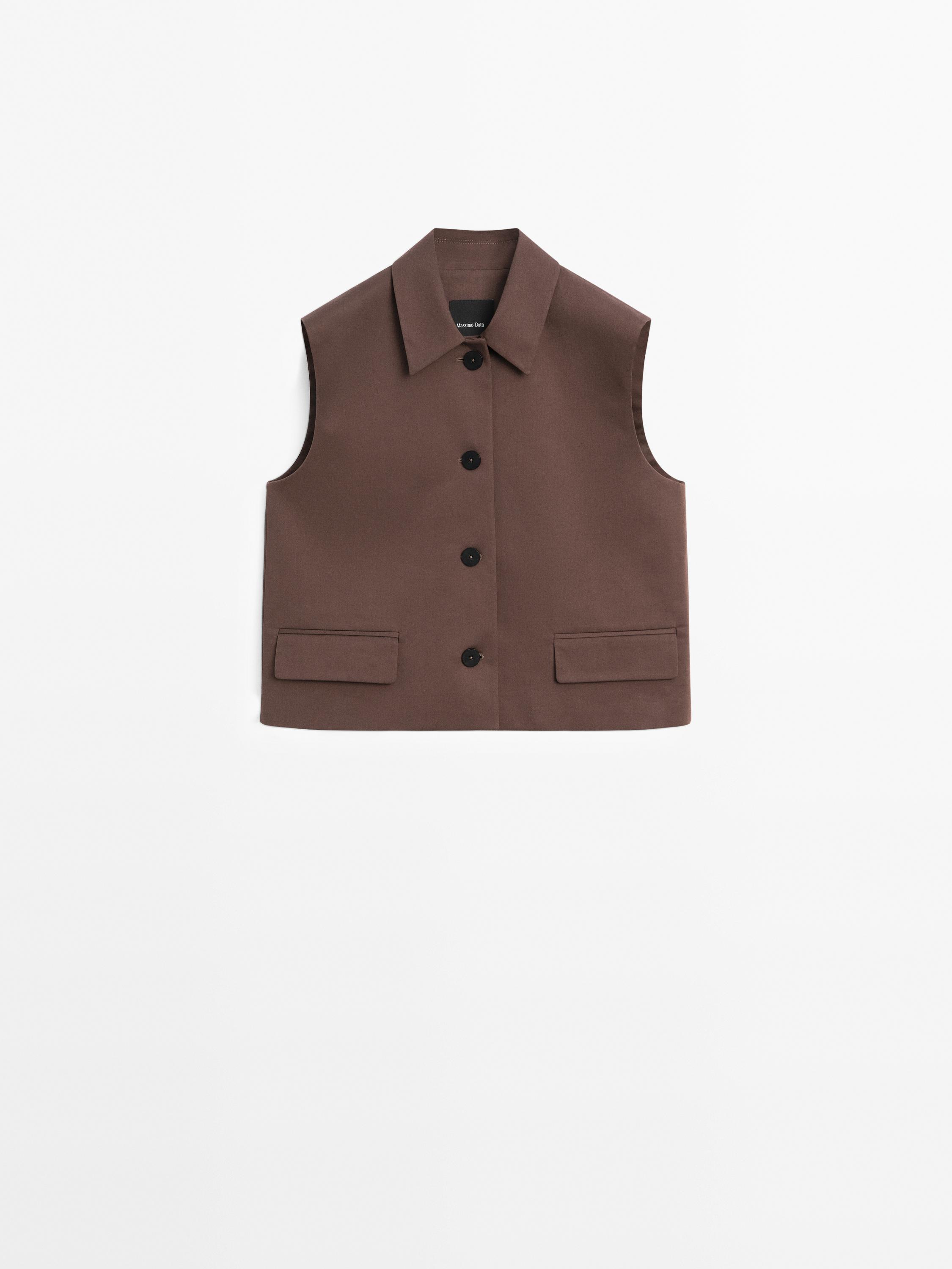 Áo gi-lê pha cốt-tông có cổ ve áo