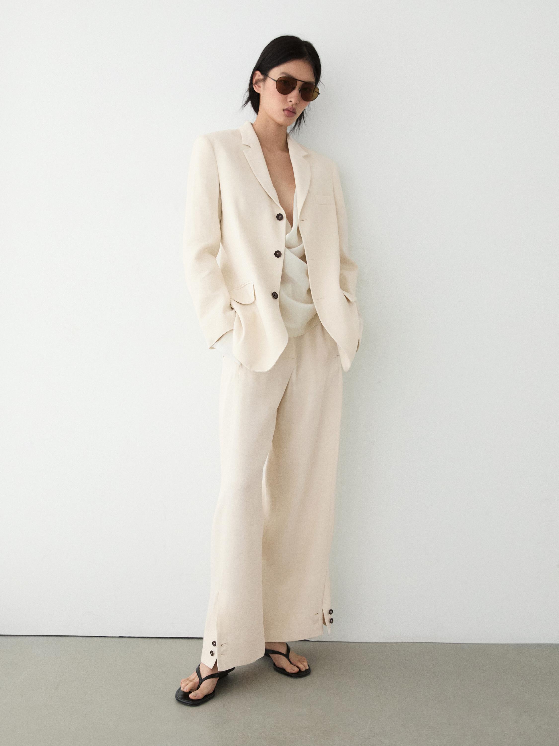 Linen blend suit blazer — CREAM