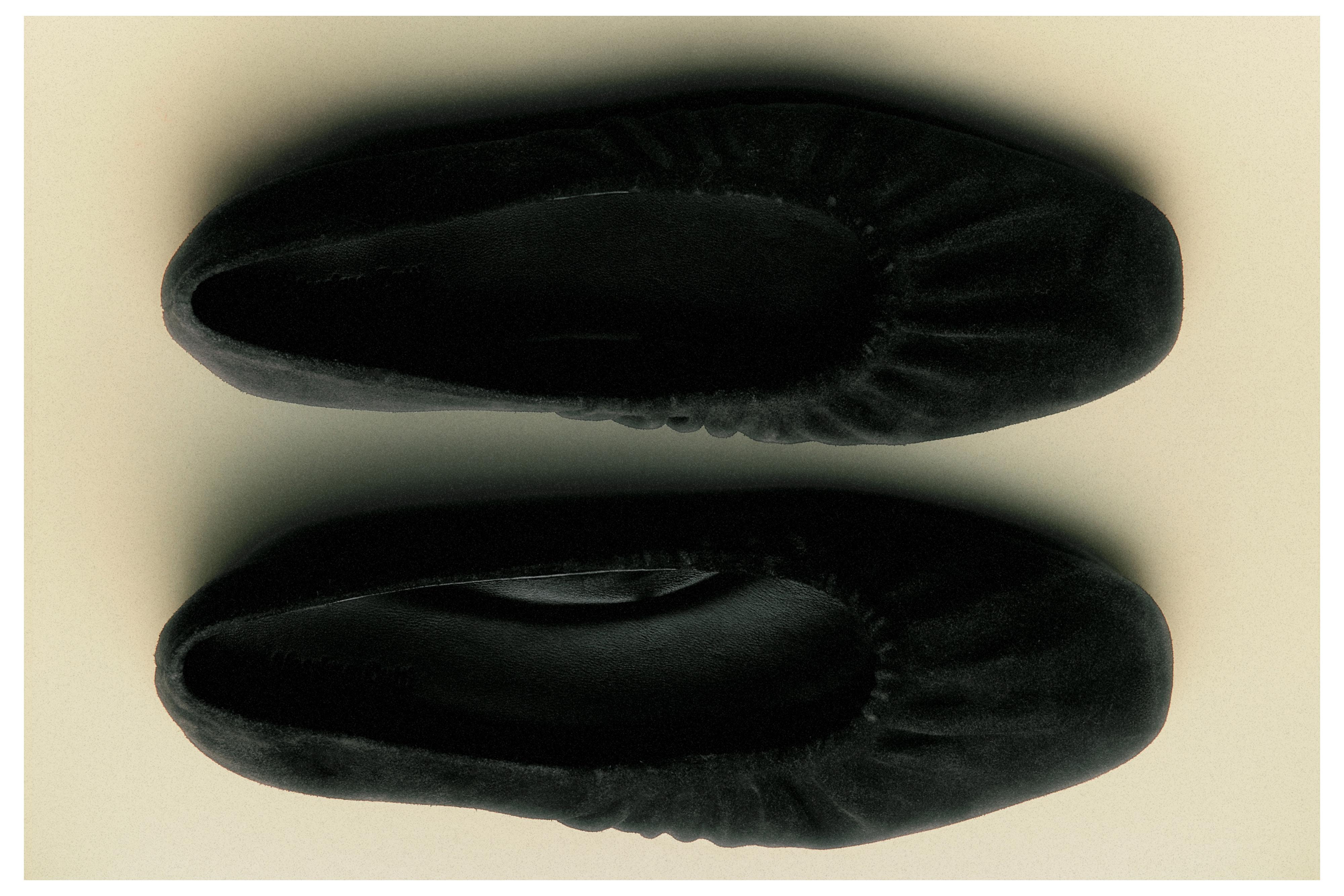 縮褶絨面真皮平底芭蕾鞋