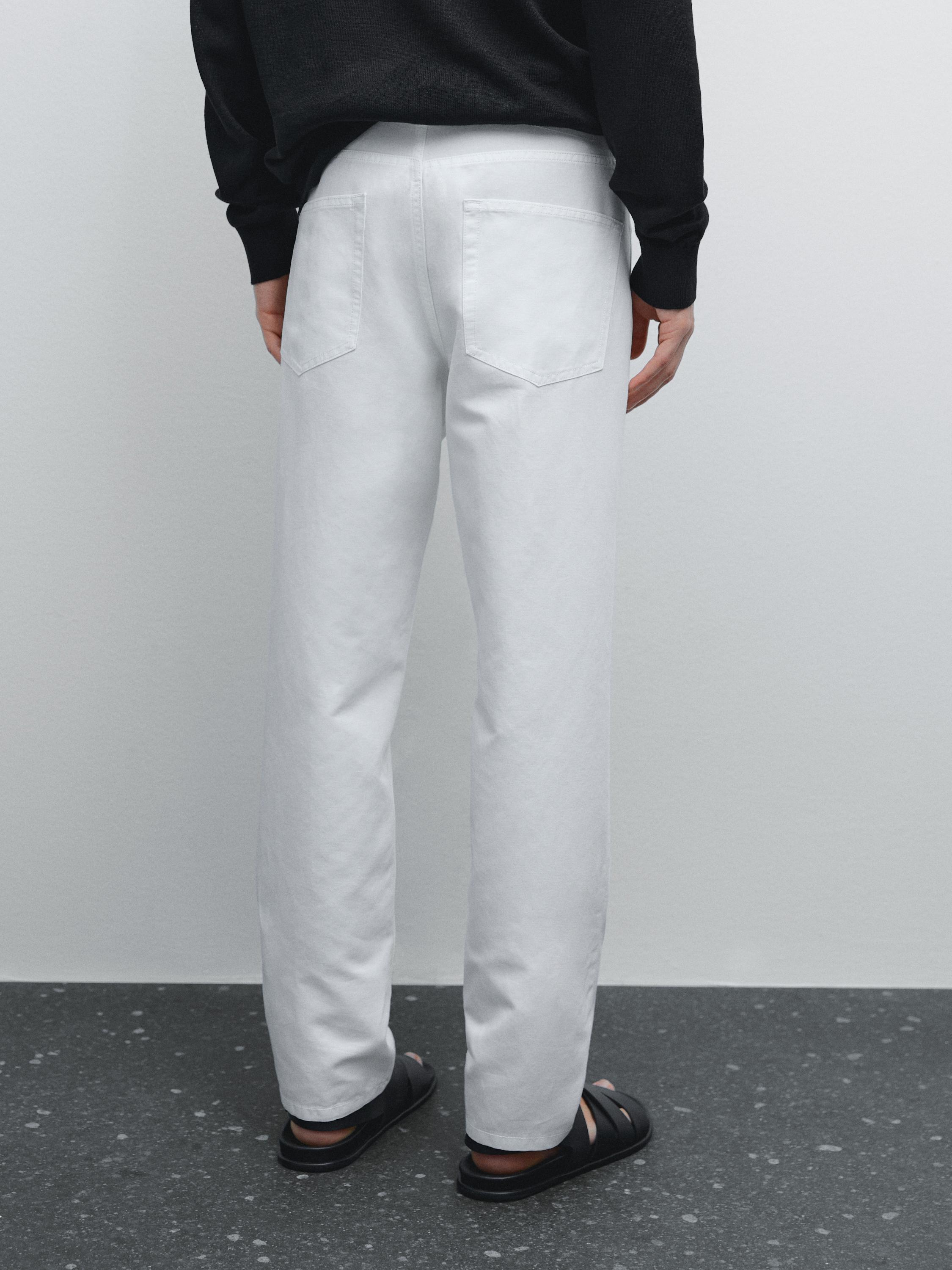 Cotton blend tapered fit trousers