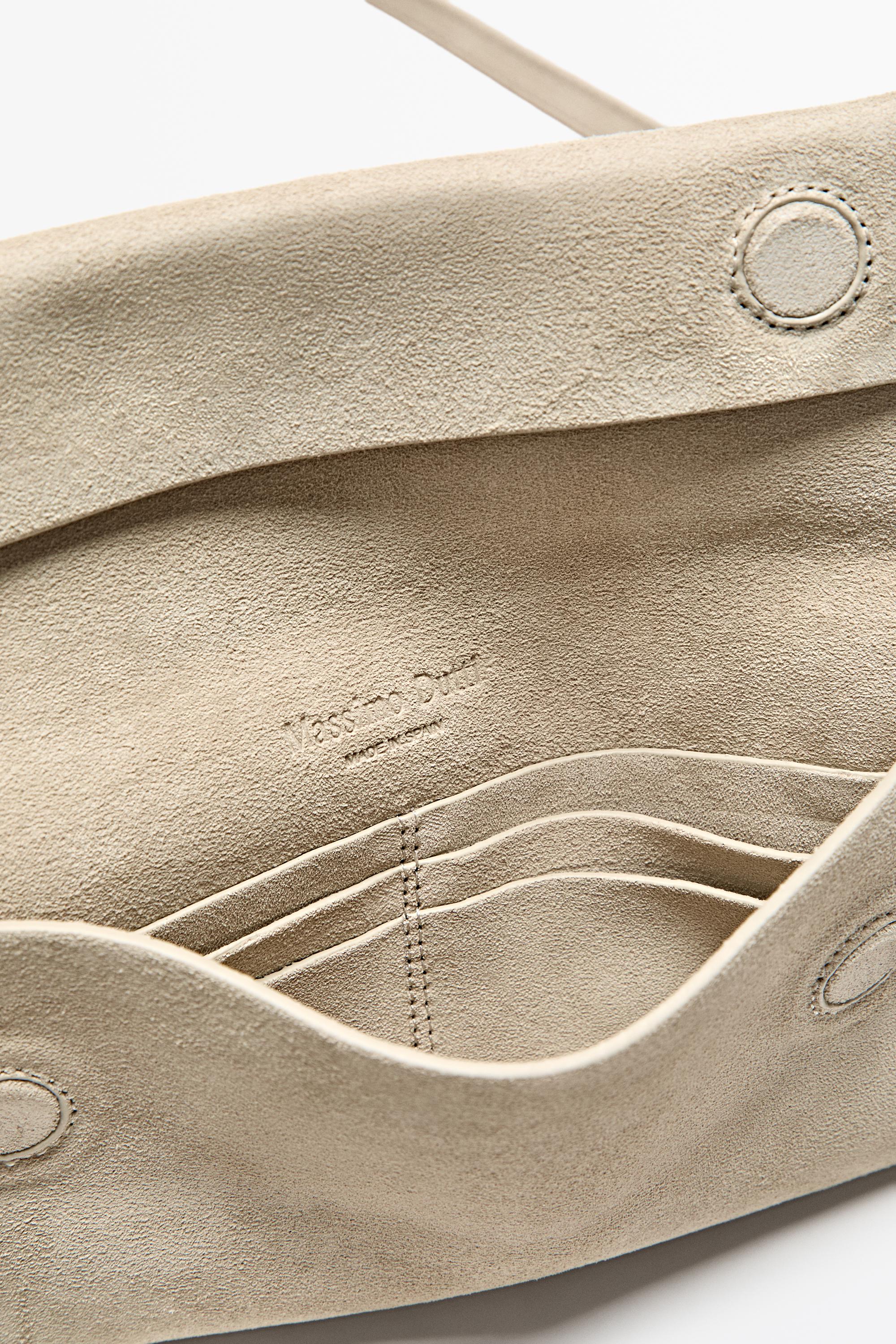 Suede leather shoulder bag — Ecru