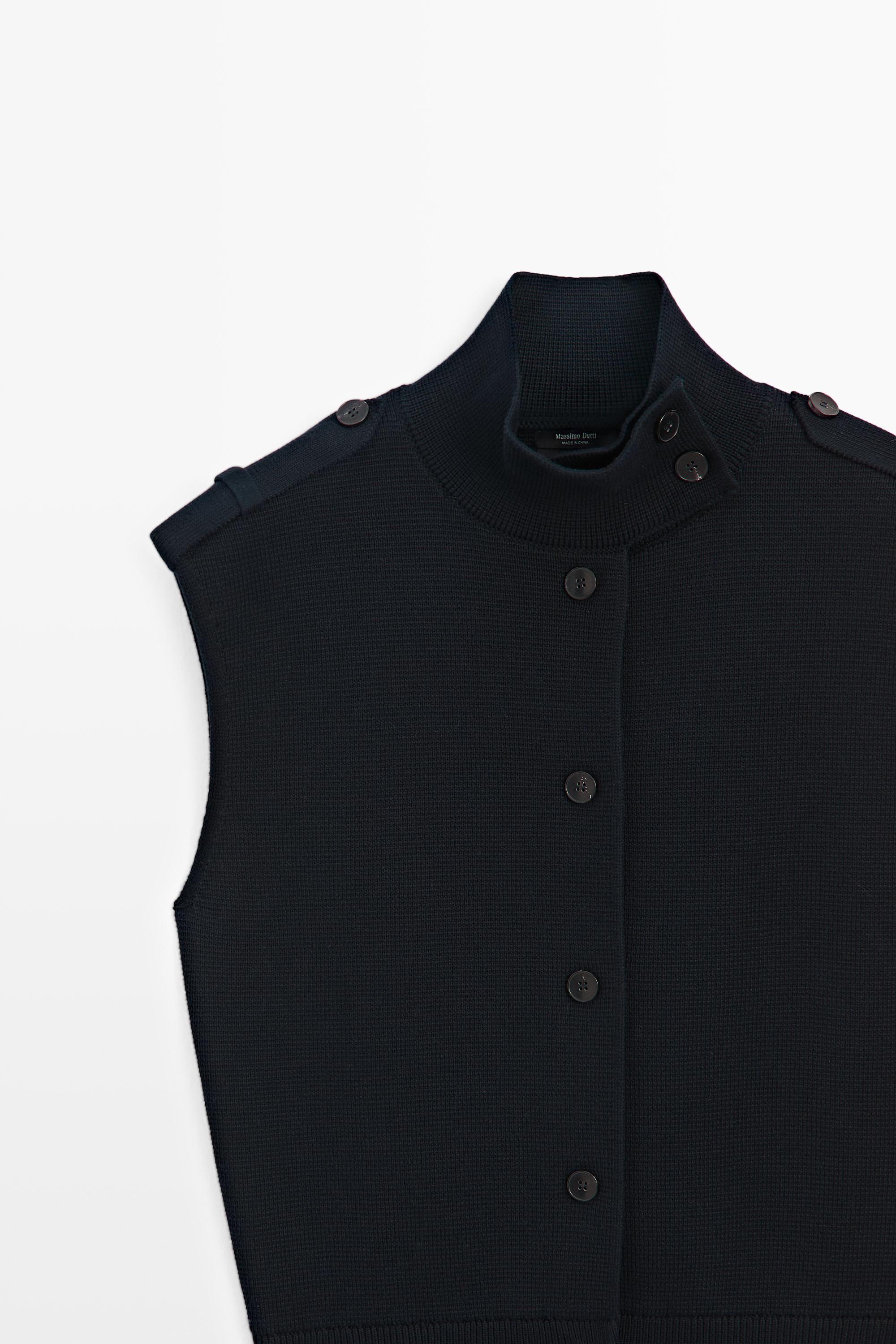100% cotton mock neck knit vest — NAVY BLUE