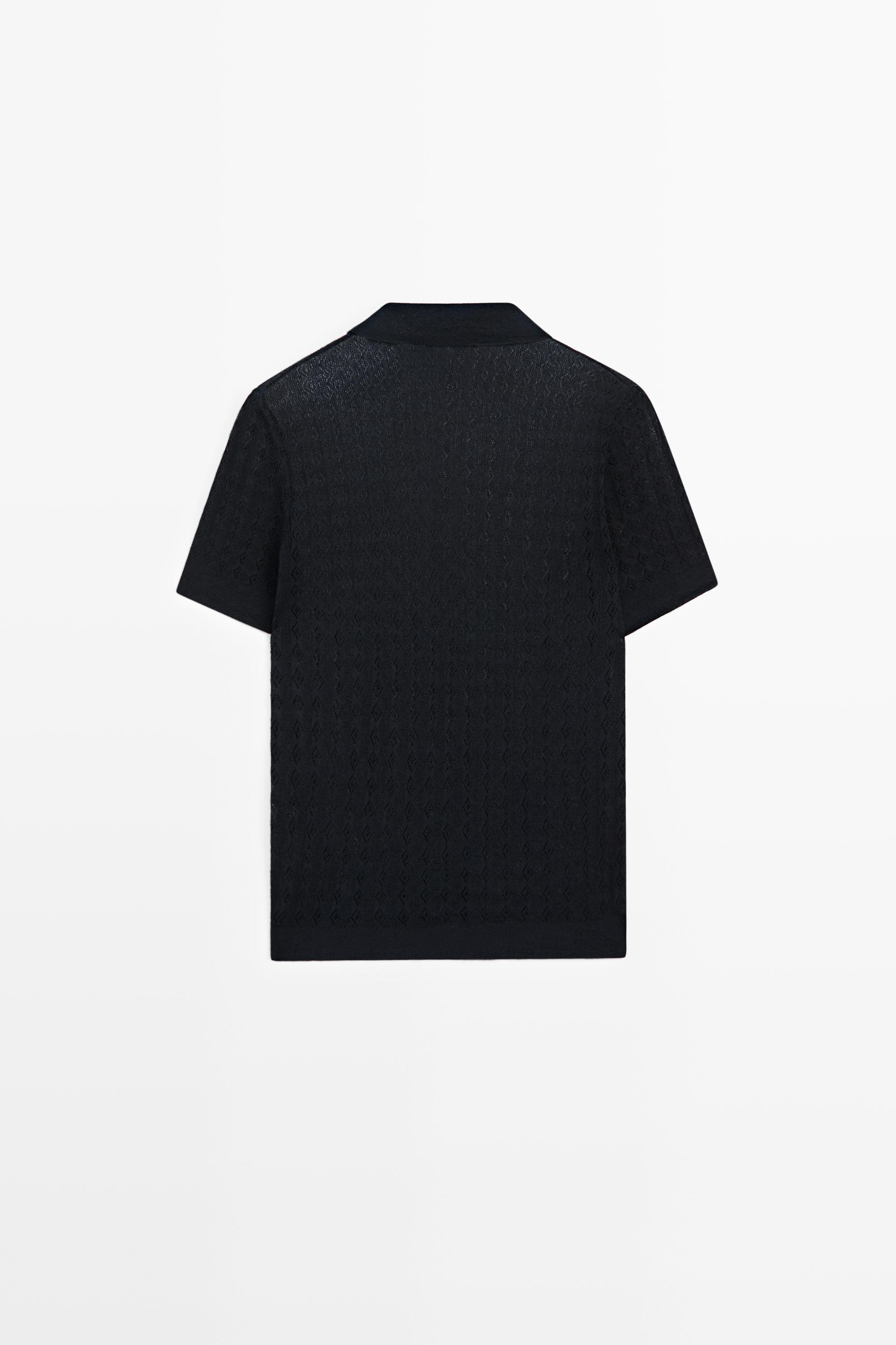 Open-knit polo sweater — NAVY BLUE