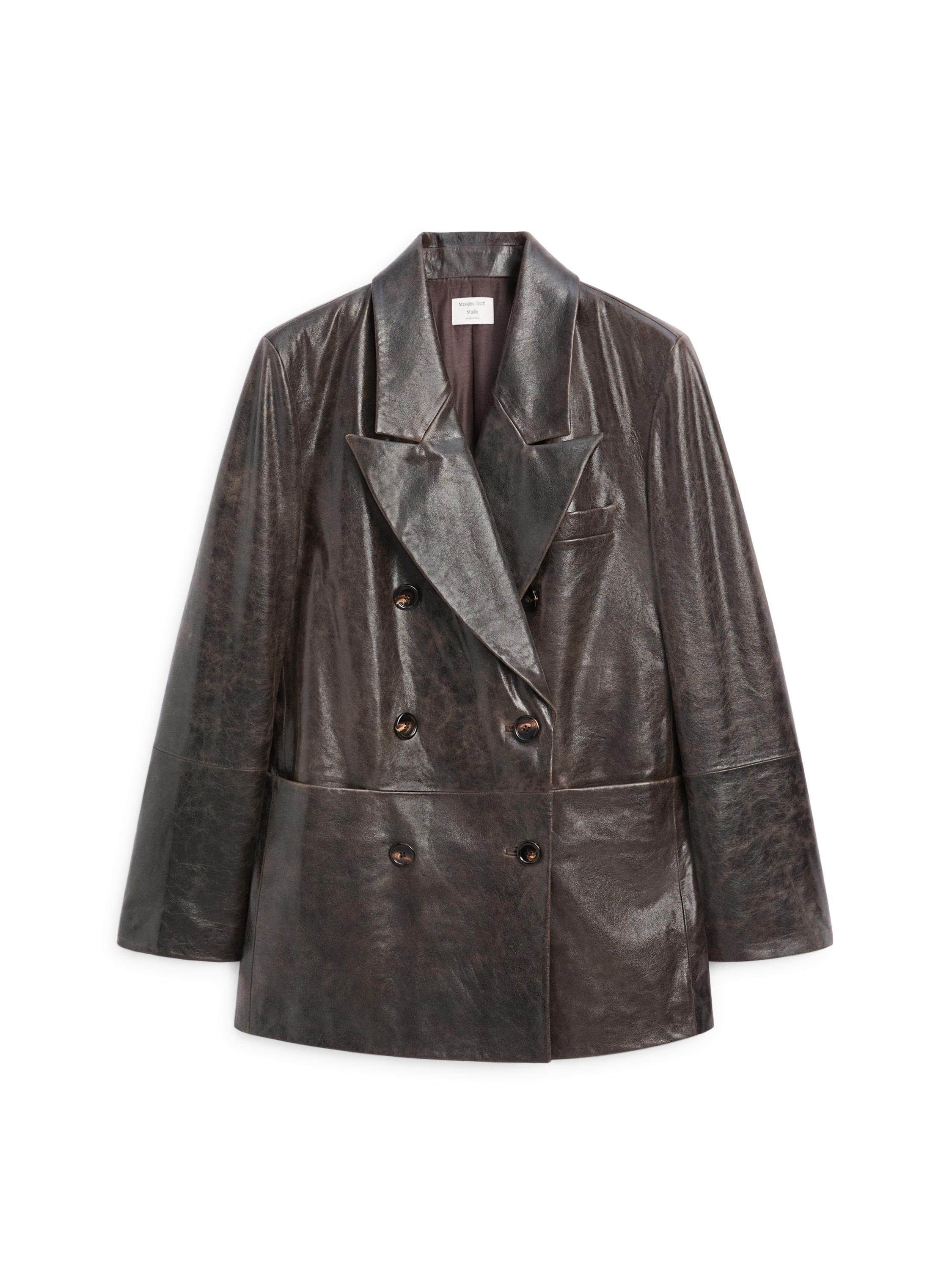 100% nappa leather buttoned blazer - STUDIO — BROWN