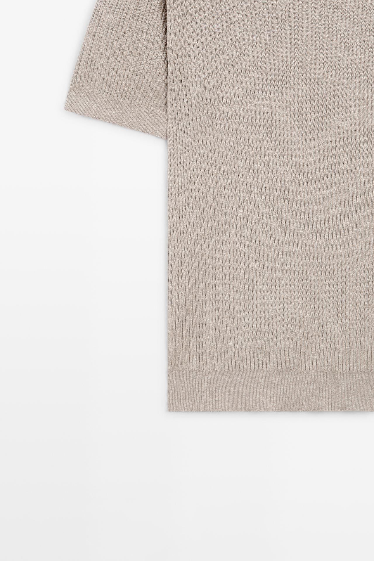 Cotton blend knit polo shirt — BEIGE