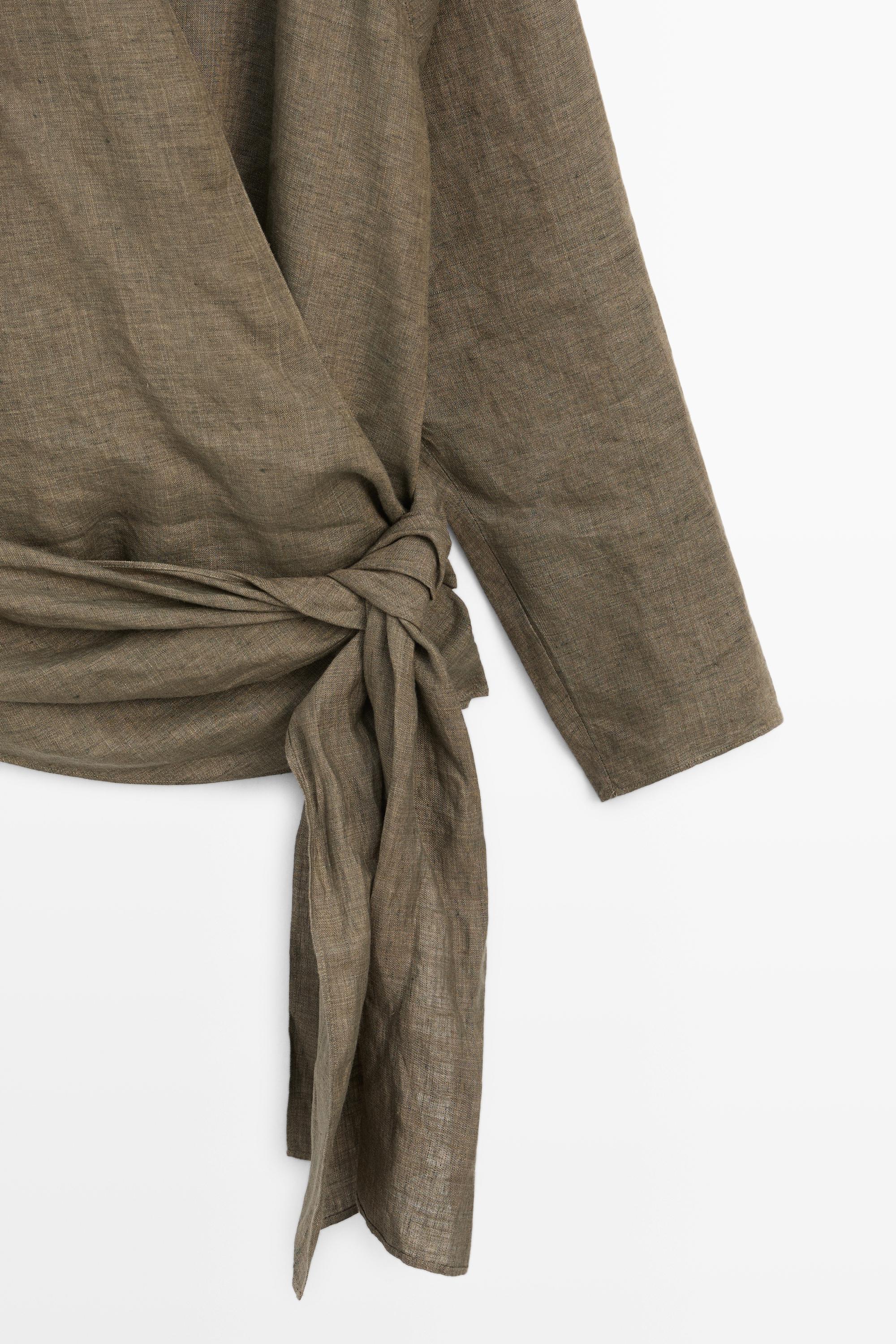 100% linen shirt with tie detail — GREEN