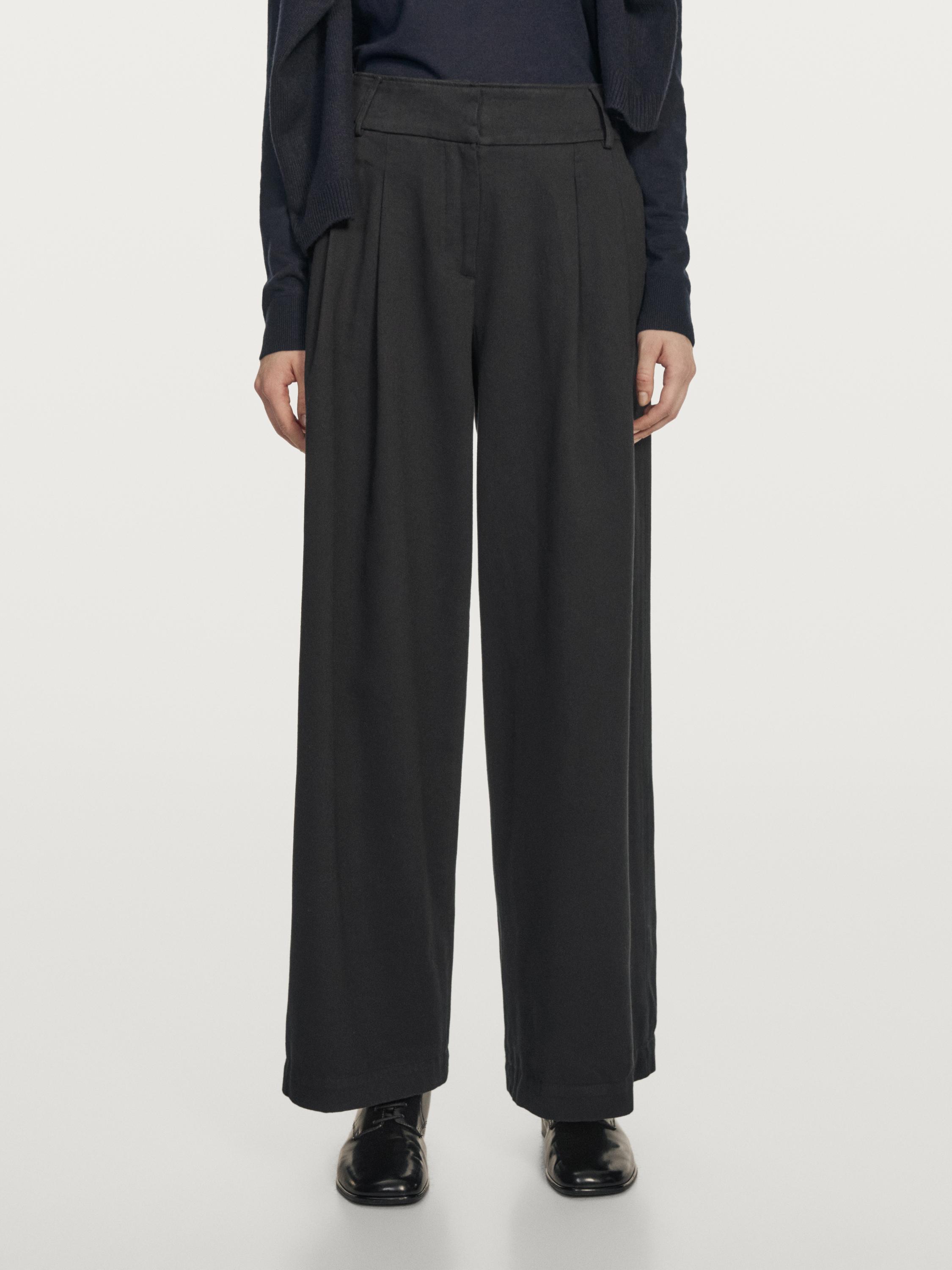 Darted wide-leg trousers