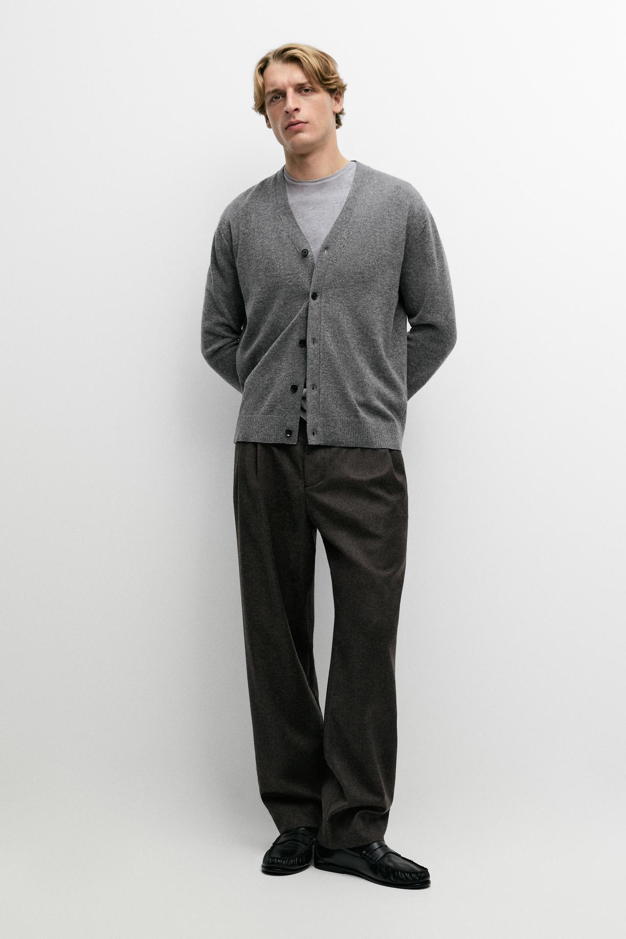 100% wool knit button cardigan — Medium Grey