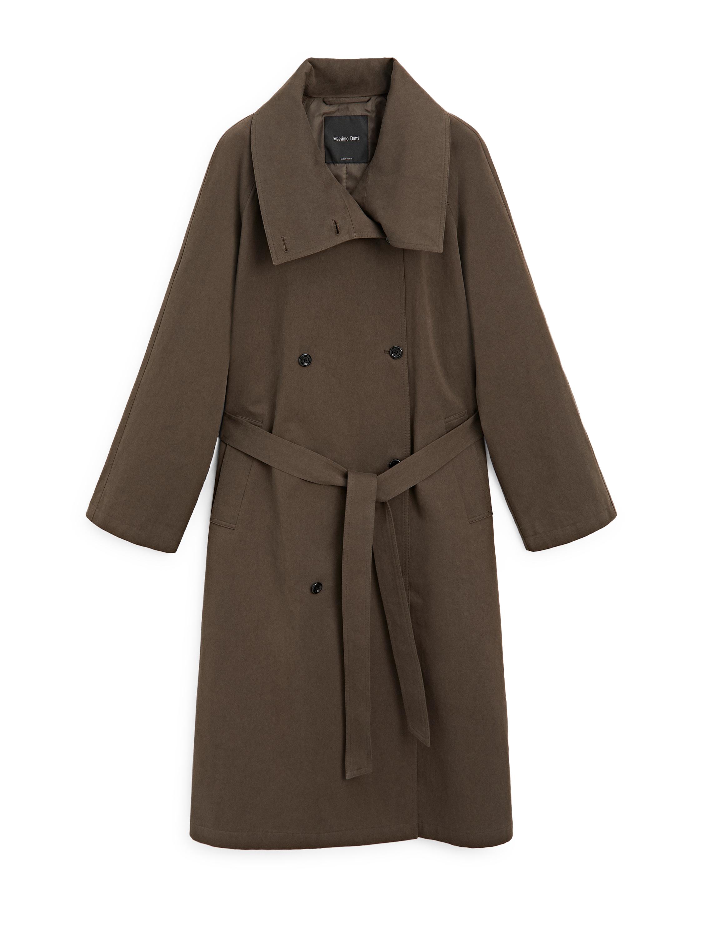 High collar trench coat — BROWN